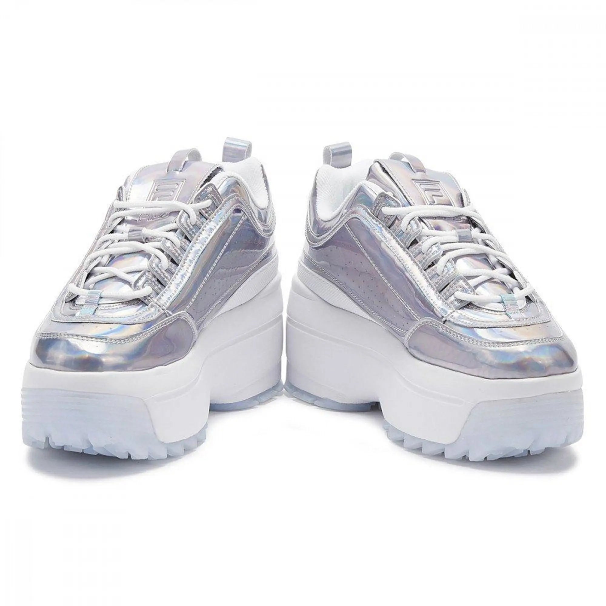 Pink Fila Disruptor Ii Wedge Iridescent Trainer In Silver Fila