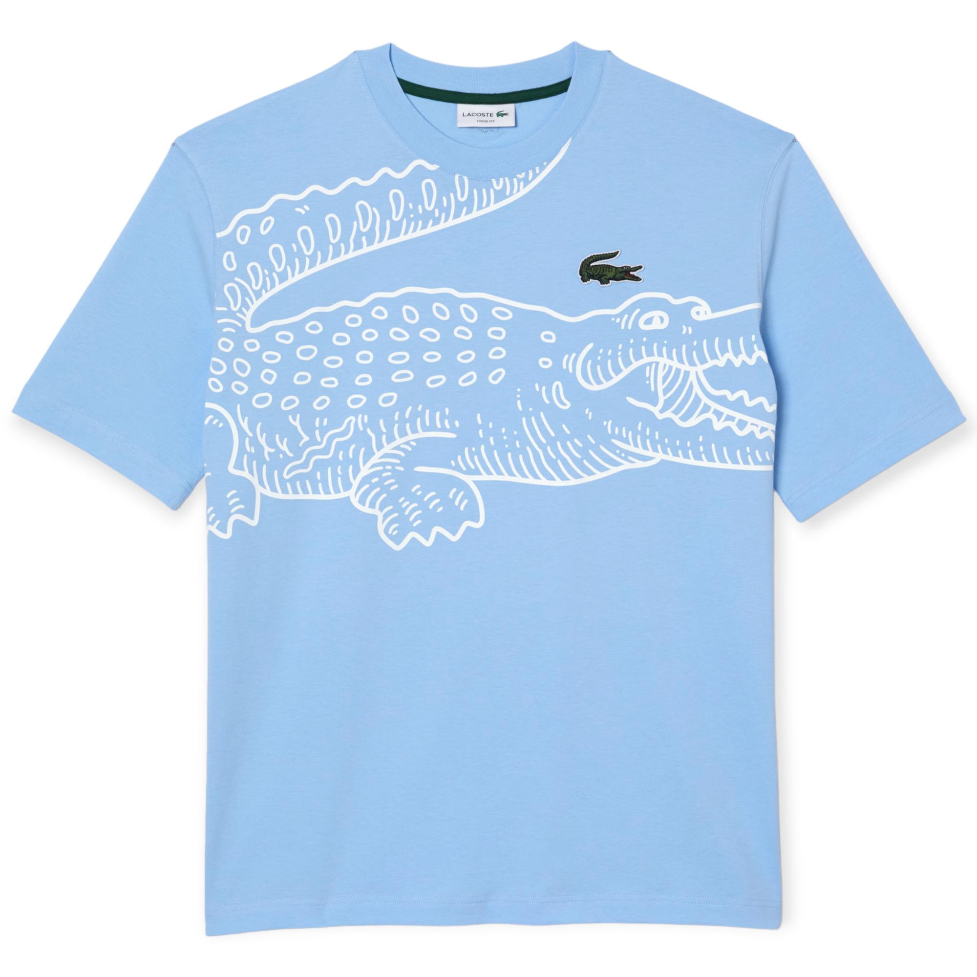 Lacoste Men Crew Neck Loose Fit Crocodile Print T-Shirt (Blue)-Blue-Small-Nexus Clothing