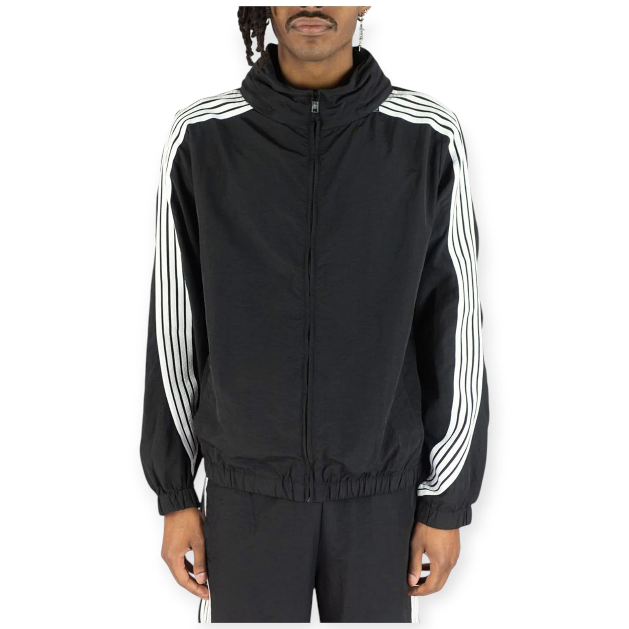 メンズウェア THUNDER STRIPES JACKET ADJUSTABLE PANTS Rebel Minds Men Jacket Bent Stripes Nylon Windbreaker (Black)