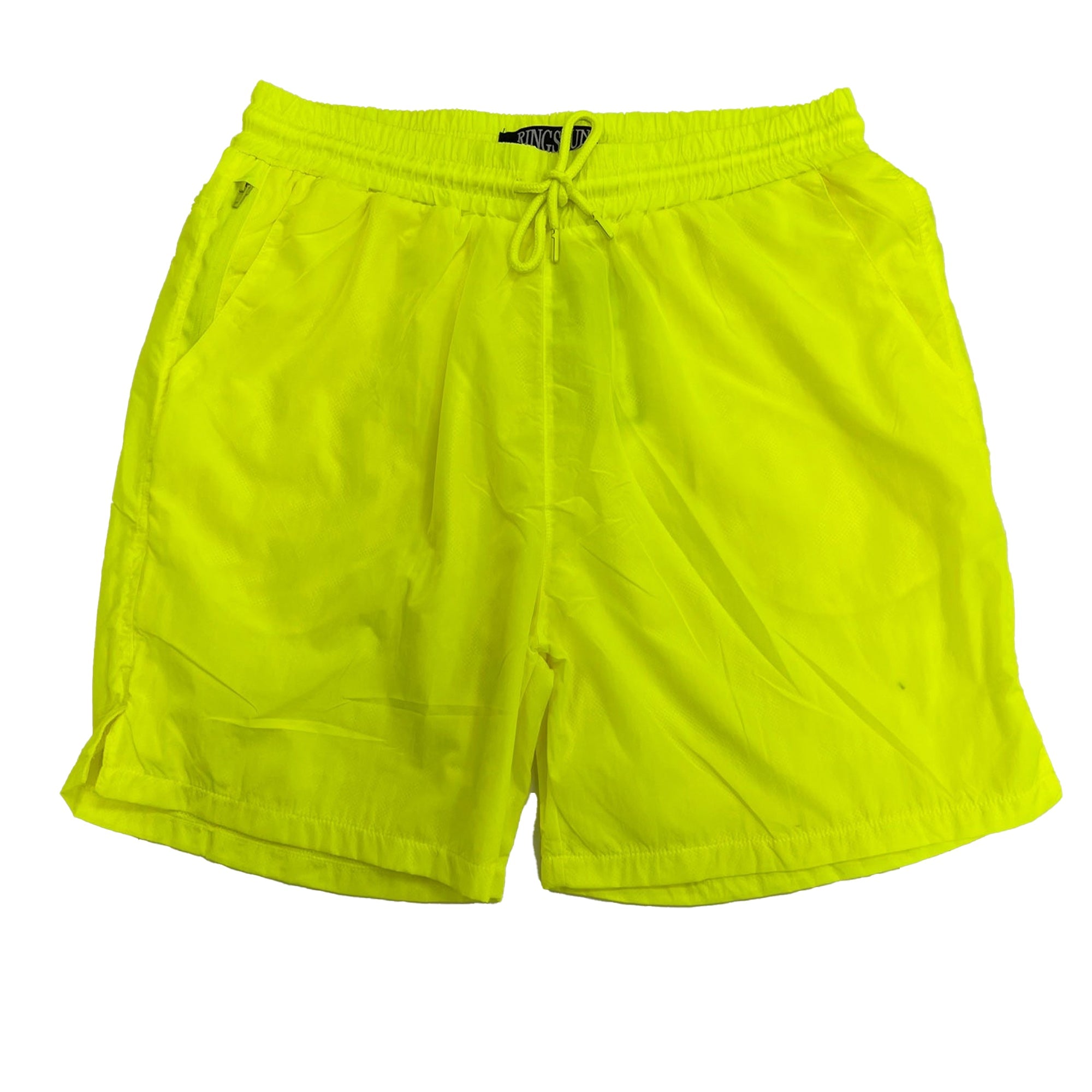 Rebel Minds Men Crinkled Nylon Neon Shorts (Neon Yellow)1