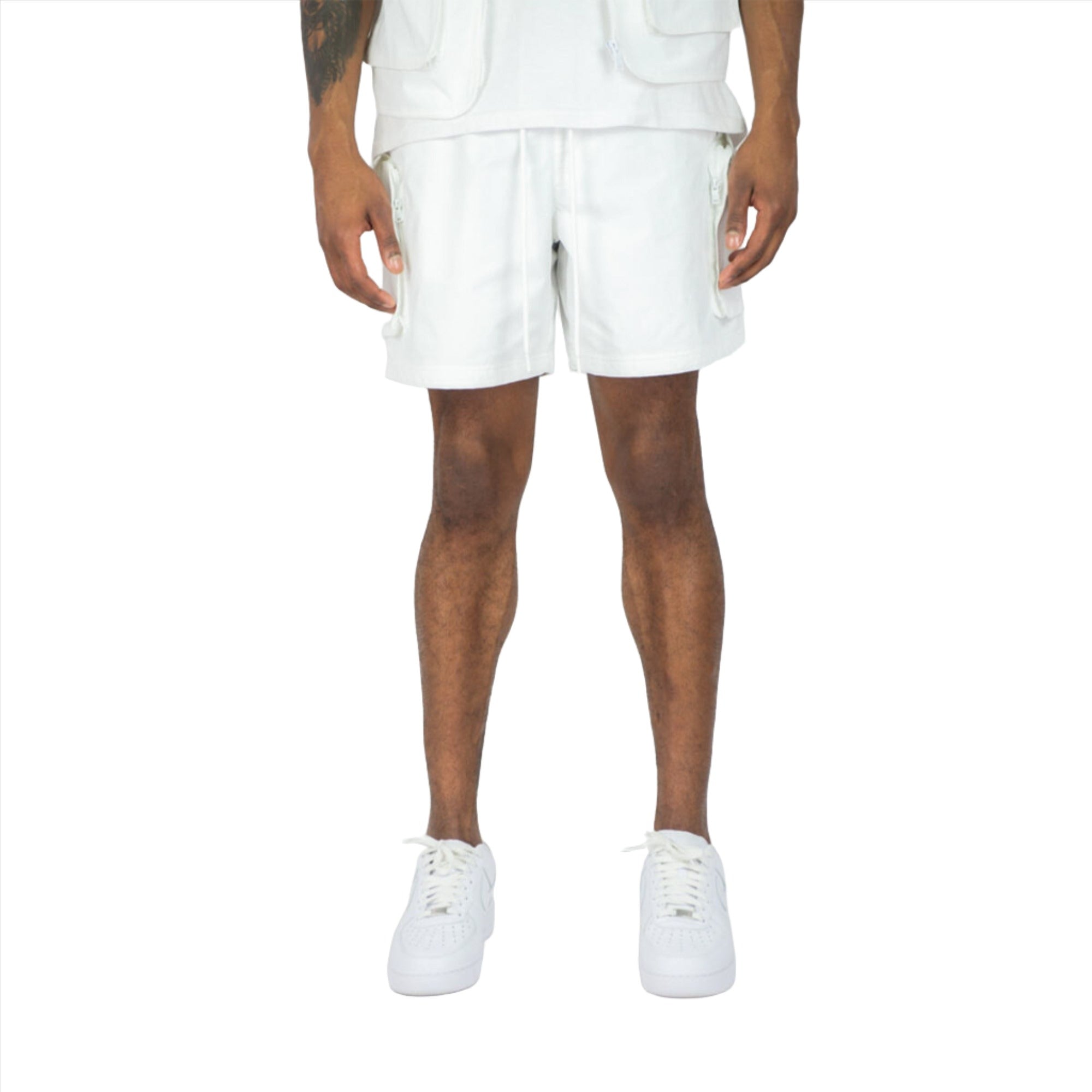Rebel Minds Men Poly Cargo Pocket Shorts (White)-White-Small-Nexus Clothing