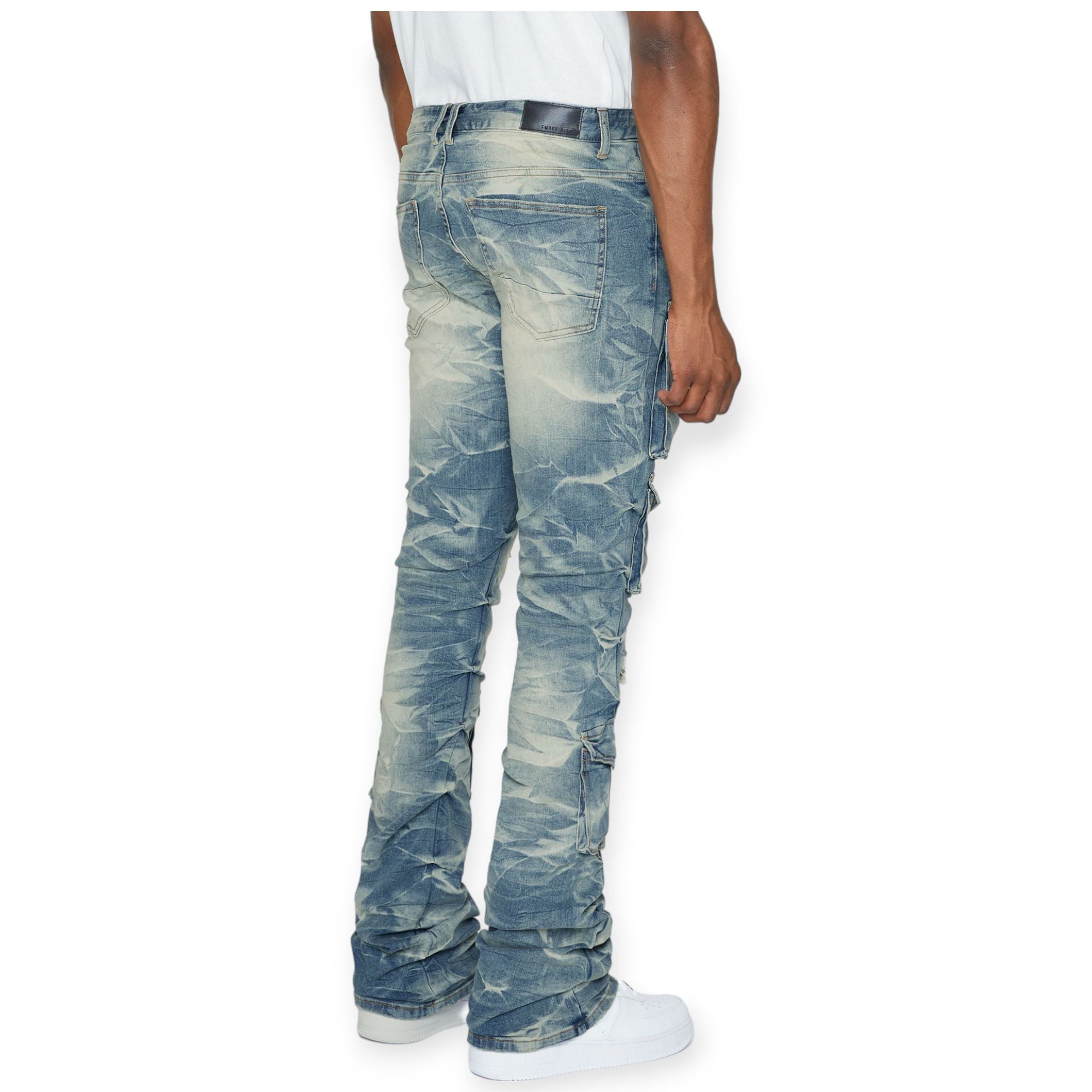 Smoke Rise Men Crankle Effect Jeans (Clyde Blue)-Nexus Clothing