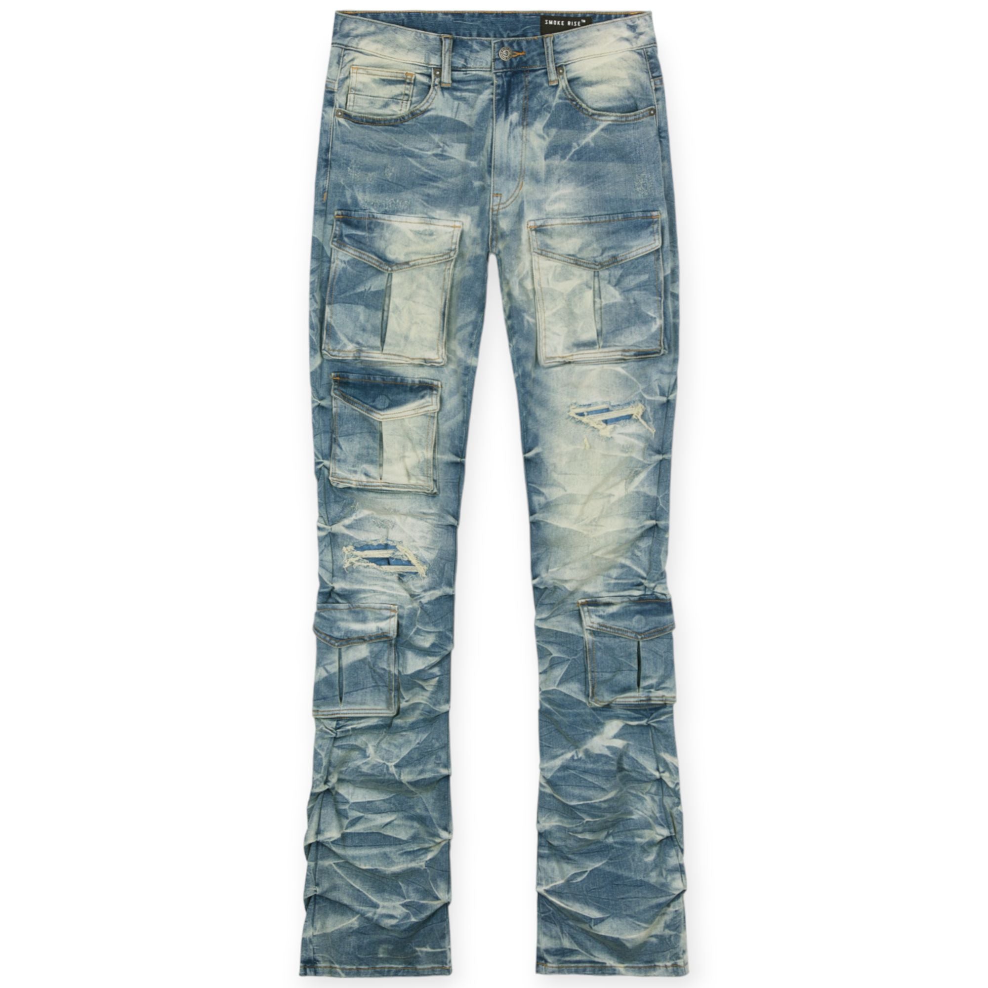 Smoke Rise Men Crankle Effect Jeans (Clyde Blue)-Nexus Clothing