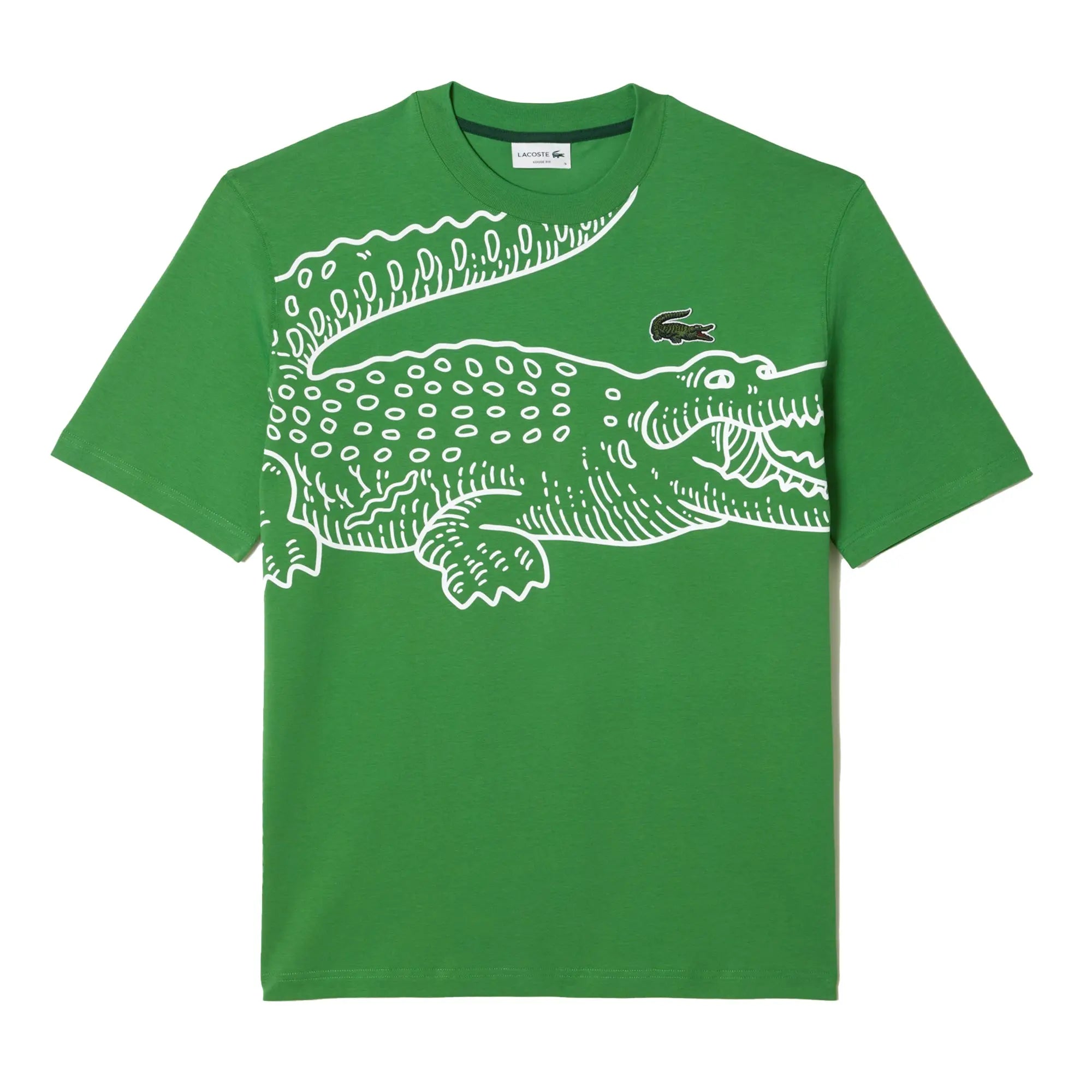 LACOSTE T-shirt à imprimé crocodile et col rond pour homme (Vert)
