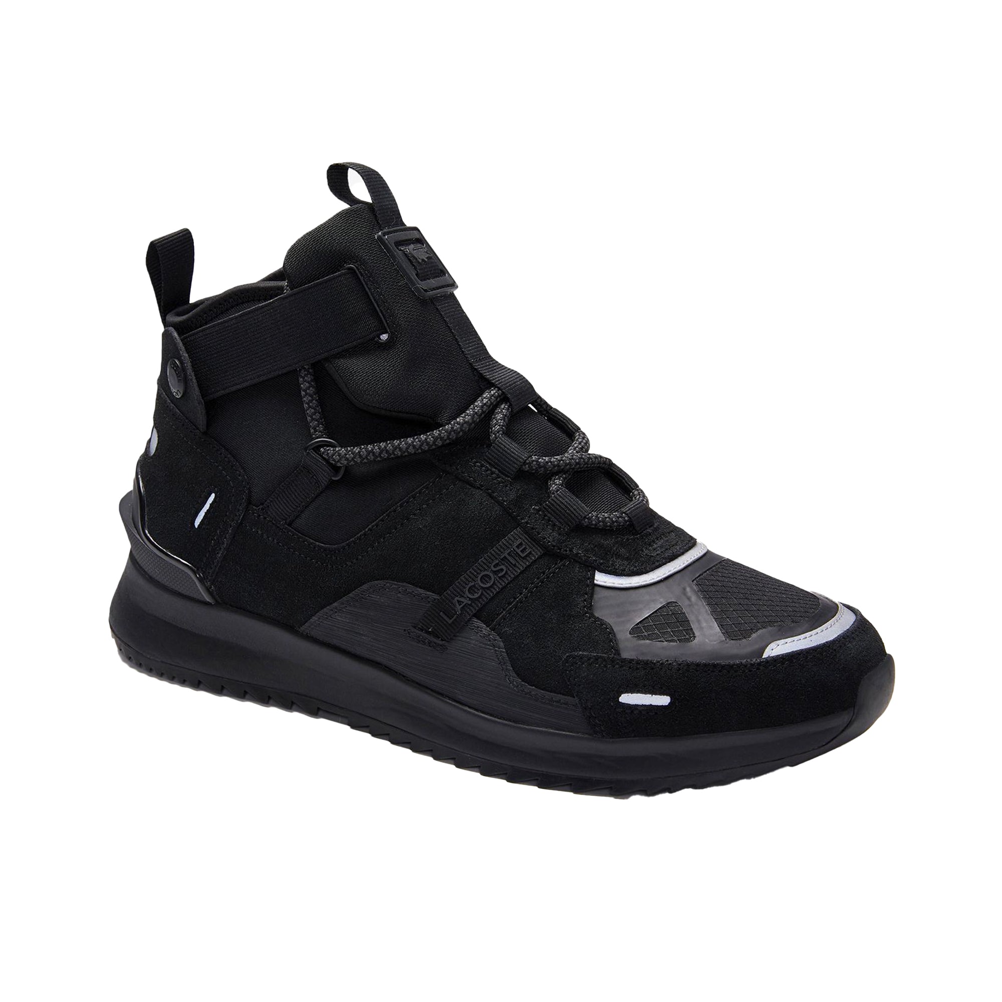 LACOSTE Men Run Breaker Suede Sneakers (Black)-Black Black-8.5-Nexus Clothing