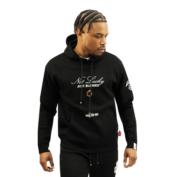 Roberto Vino Milano Men Burning Cards Pull Over Hoodie (Black)