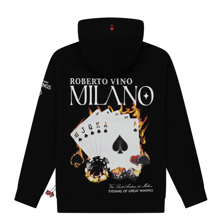 Roberto Vino Milano Men Burning Cards Pull Over Hoodie (Black)