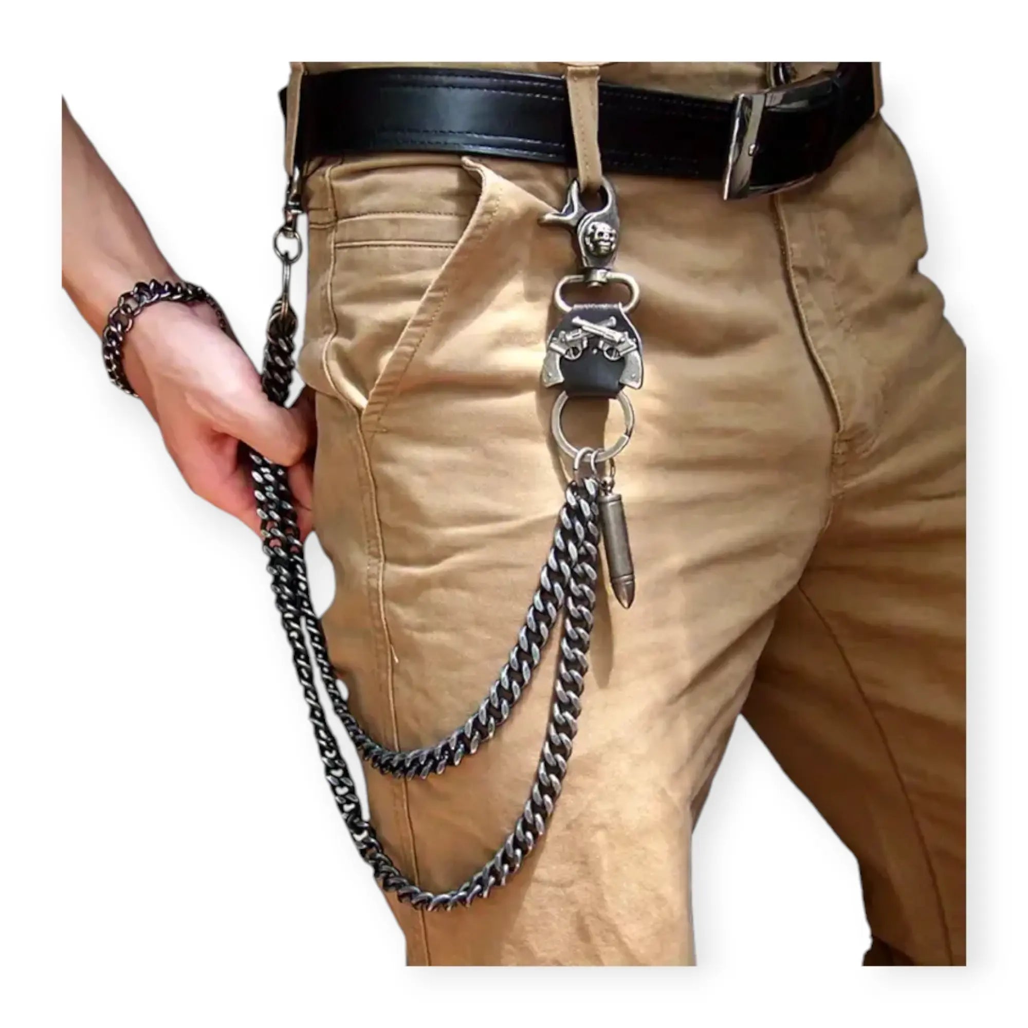 Nexus Clothing Men Double Layer Punk Style Bullet Pendant Metal Wallet Chain (Black) Nexus Clothing