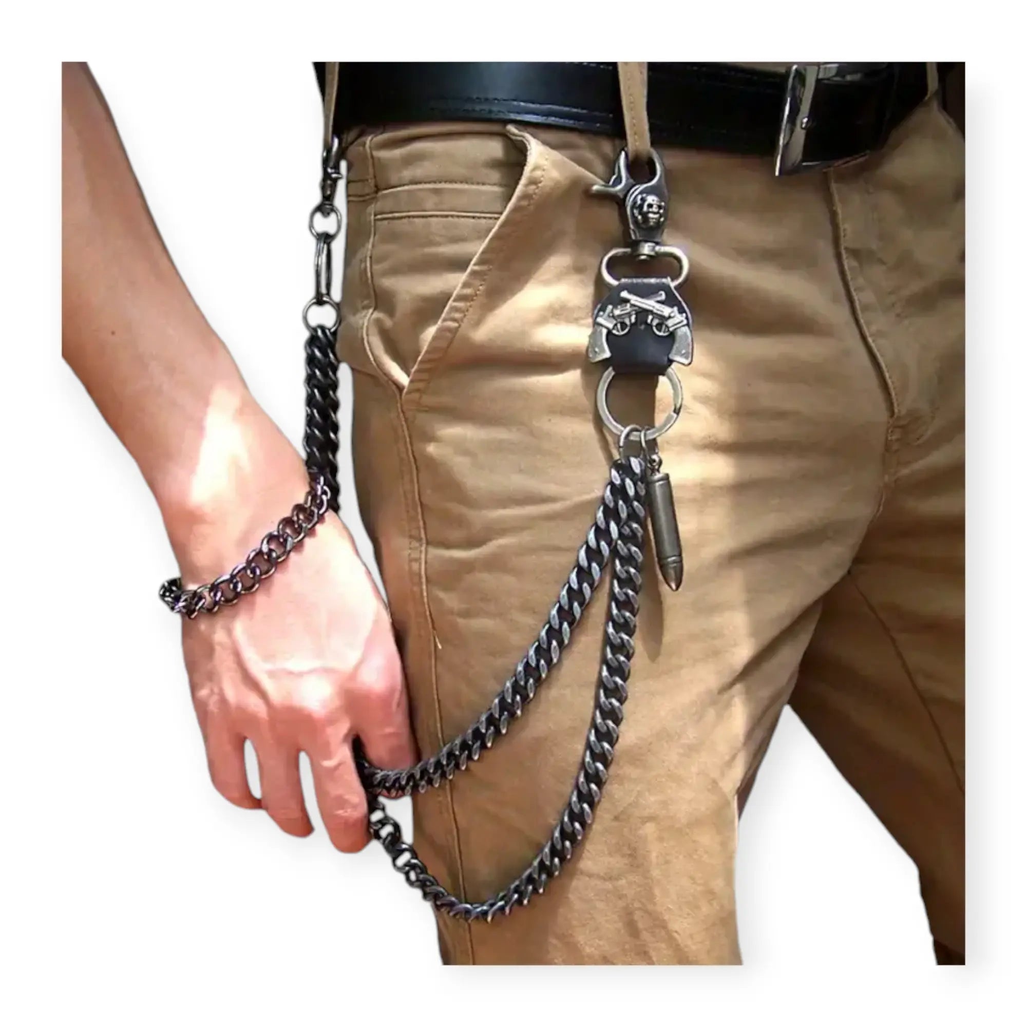 Nexus Clothing Men Double Layer Punk Style Bullet Pendant Metal Wallet Chain (Black) Nexus Clothing