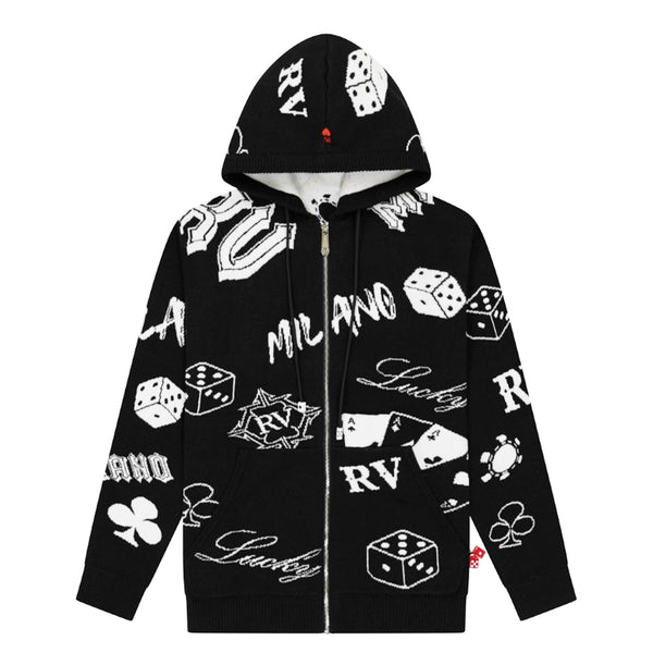 Roberto Vino Milano Men Milano Games Zip Up Sweater Hoodie (Black)