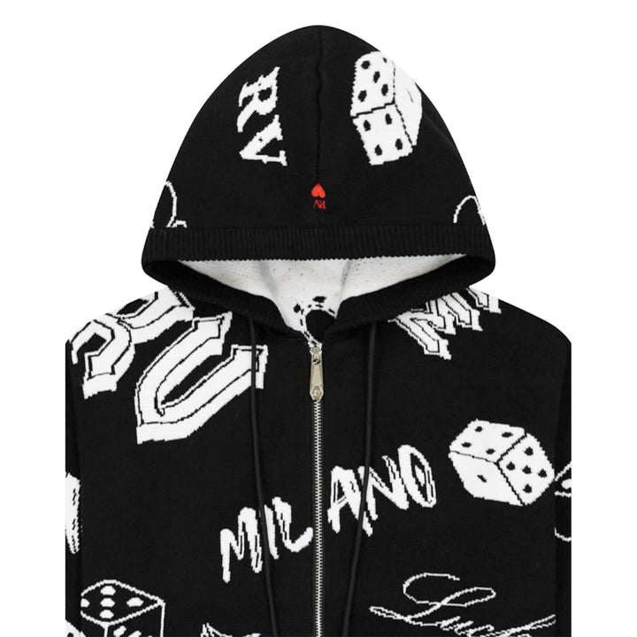 Roberto Vino Milano Men Milano Games Zip Up Sweater Hoodie (Black)