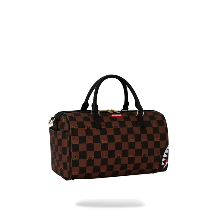 SprayGround Men Peeking Character Check Mini Duffle Spring 2025 Duffel (Brown Black)