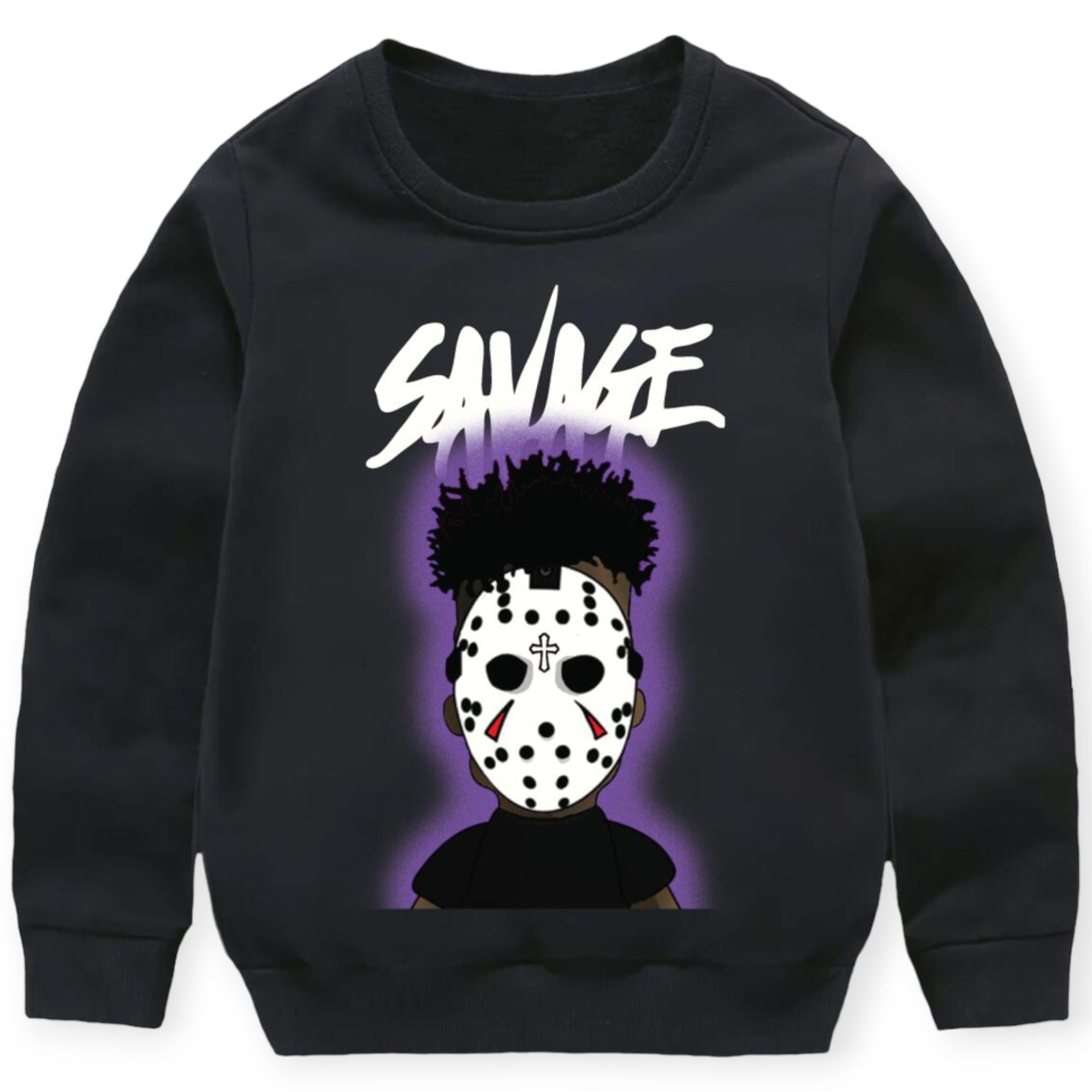 3Forty Inc Kids Savage Mask Crewneck Fleece (Black)-Black-Small-Nexus Clothing