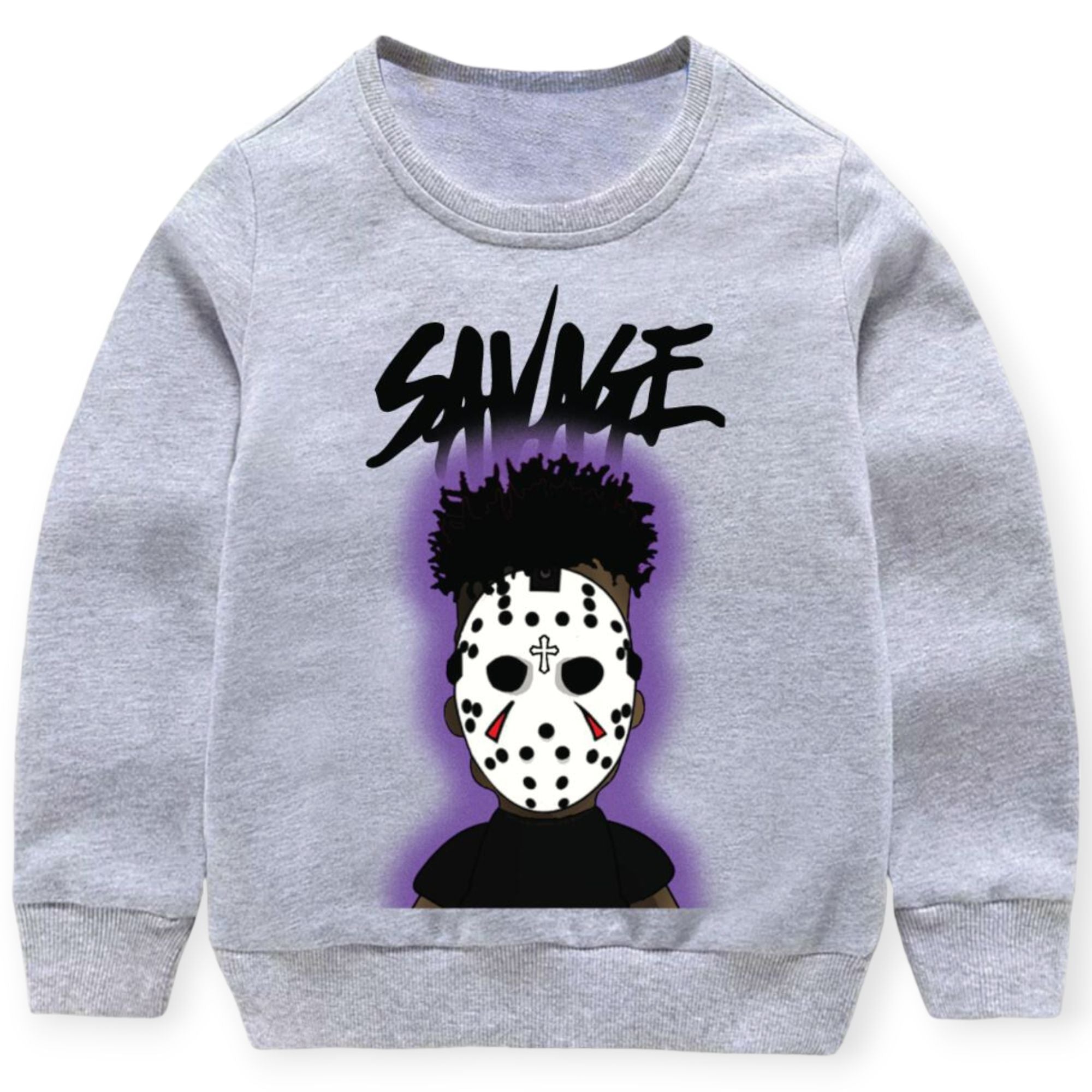 3Forty Inc Kids Savage Mask Crewneck Fleece (Heather Grey)-Heather Grey-Small-Nexus Clothing