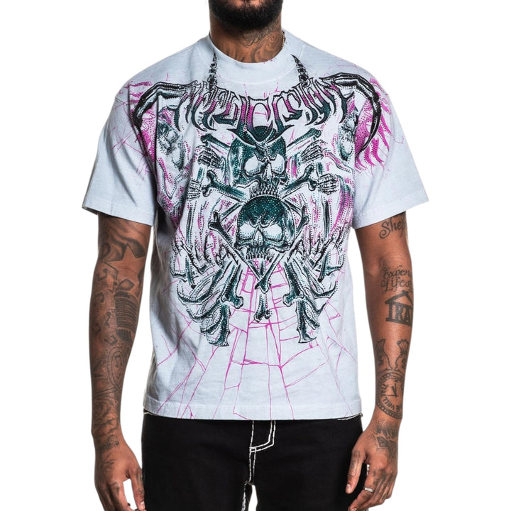 Affliction Rhinestone Lion Affliction Men Darkness Falls Rhinestones Tee Slate Blue – Nexus Clothing