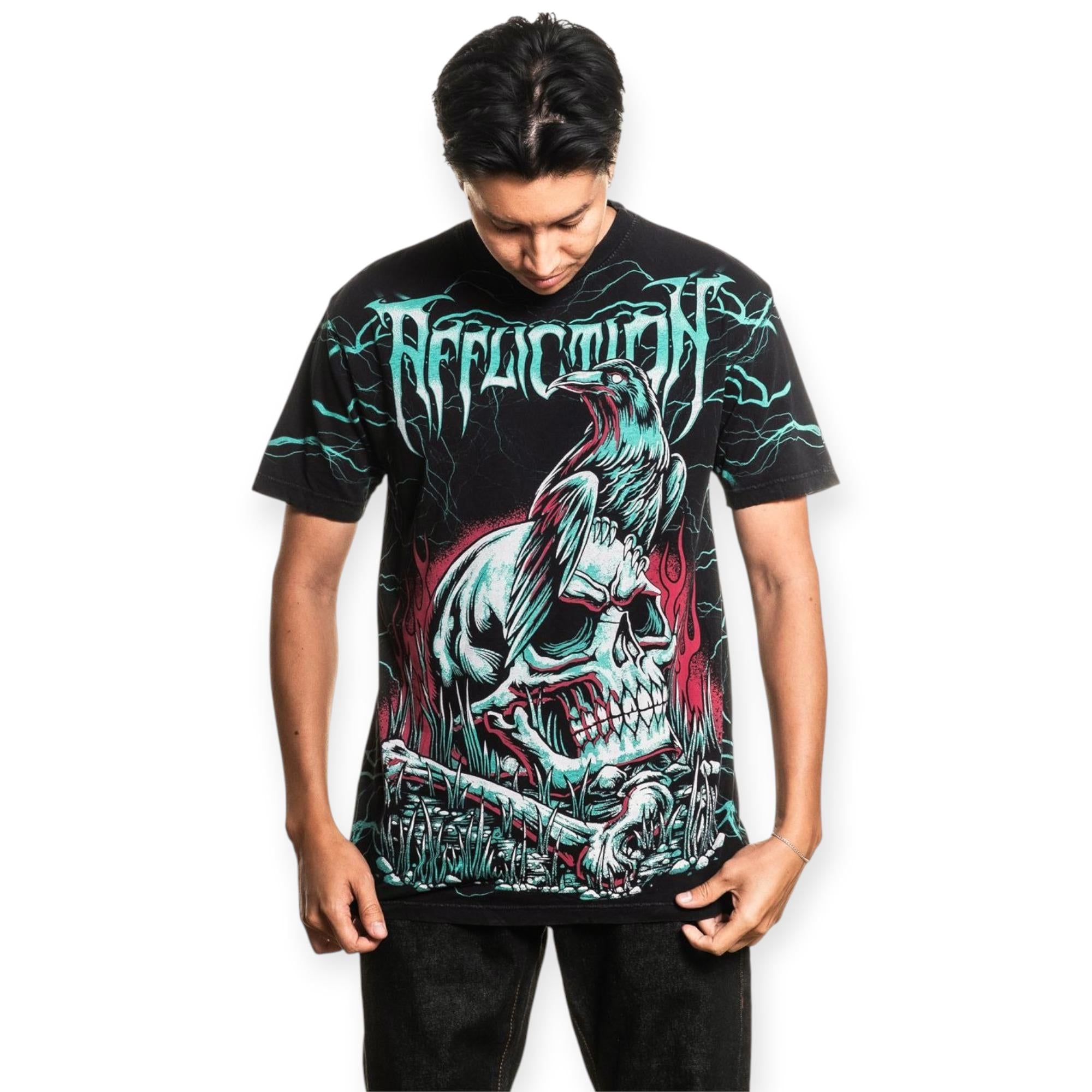 Affliction Men Ghost Image Tee Black Brown Lava