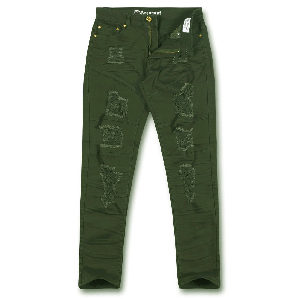 Argonaut Nations Men Skinny Fit Denim Ripped Jeans (Olive)-Olive-30W X 32L-Nexus Clothing