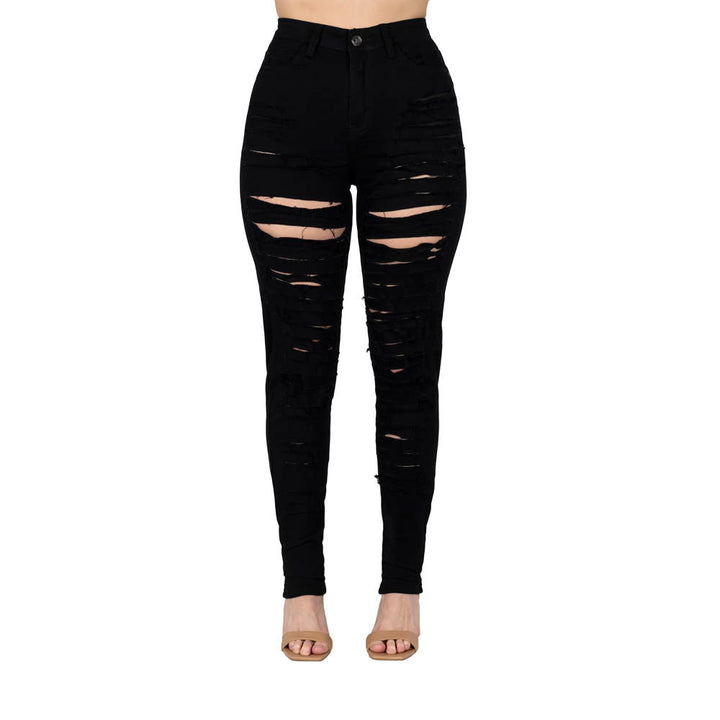 Blue Topic by Argonaut Nations Women Full Shredded Jean - Jet Black-Black-3-Nexus Clothing