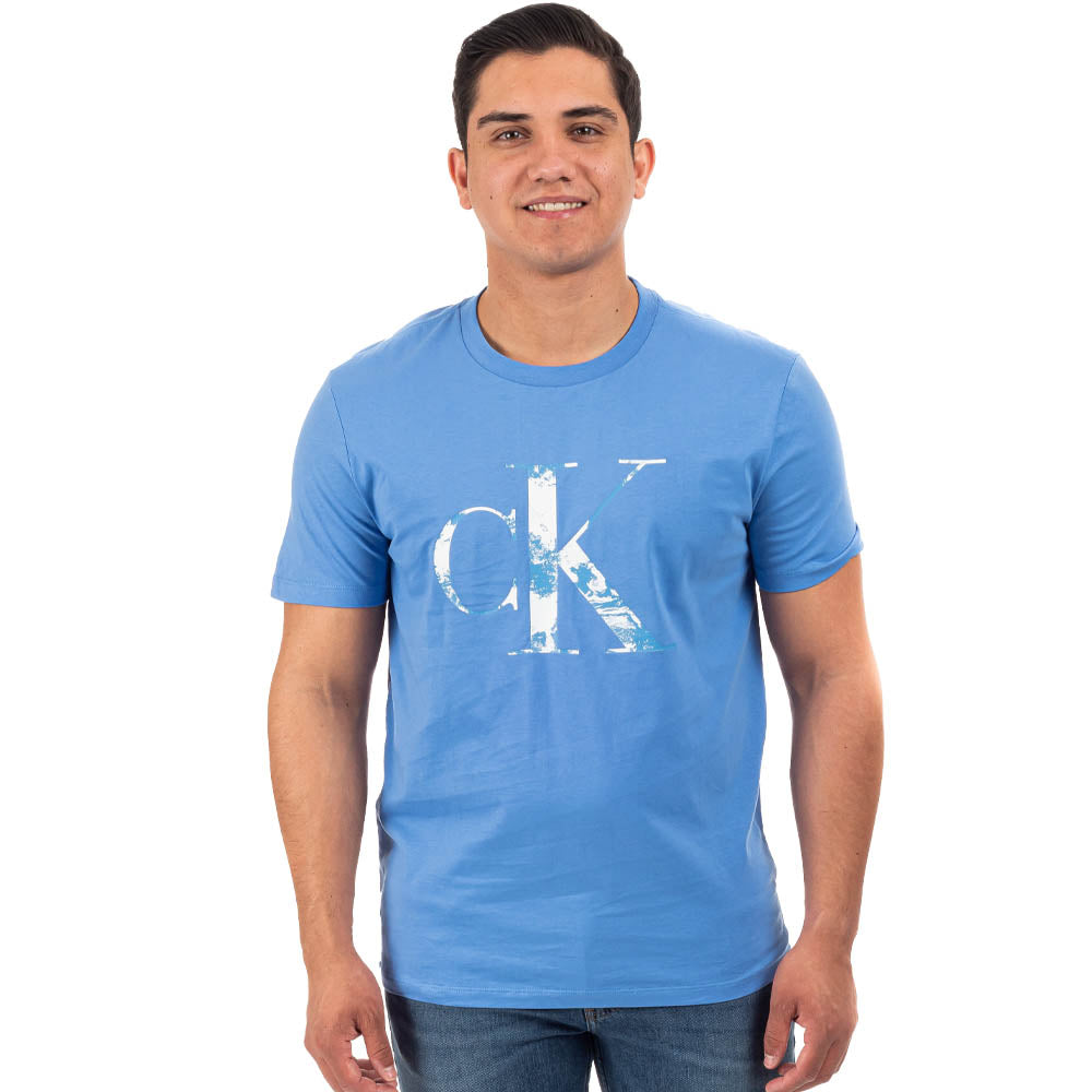 Calvin Klein Men Short Sleeve Puff Marbled Monogram Shirt (Blue Grey)-Blue Gray-Small-Nexus Clothing
