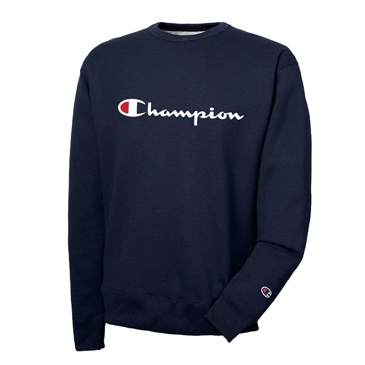 Champion Men Graphic Powerblend Fleece Crew Neck Sweater (Navy)-Navy-Small-Nexus Clothing