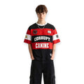 Corrupt K-9 Men Pyramid Patch Rugby Stripe Boxy TeeBlack Red