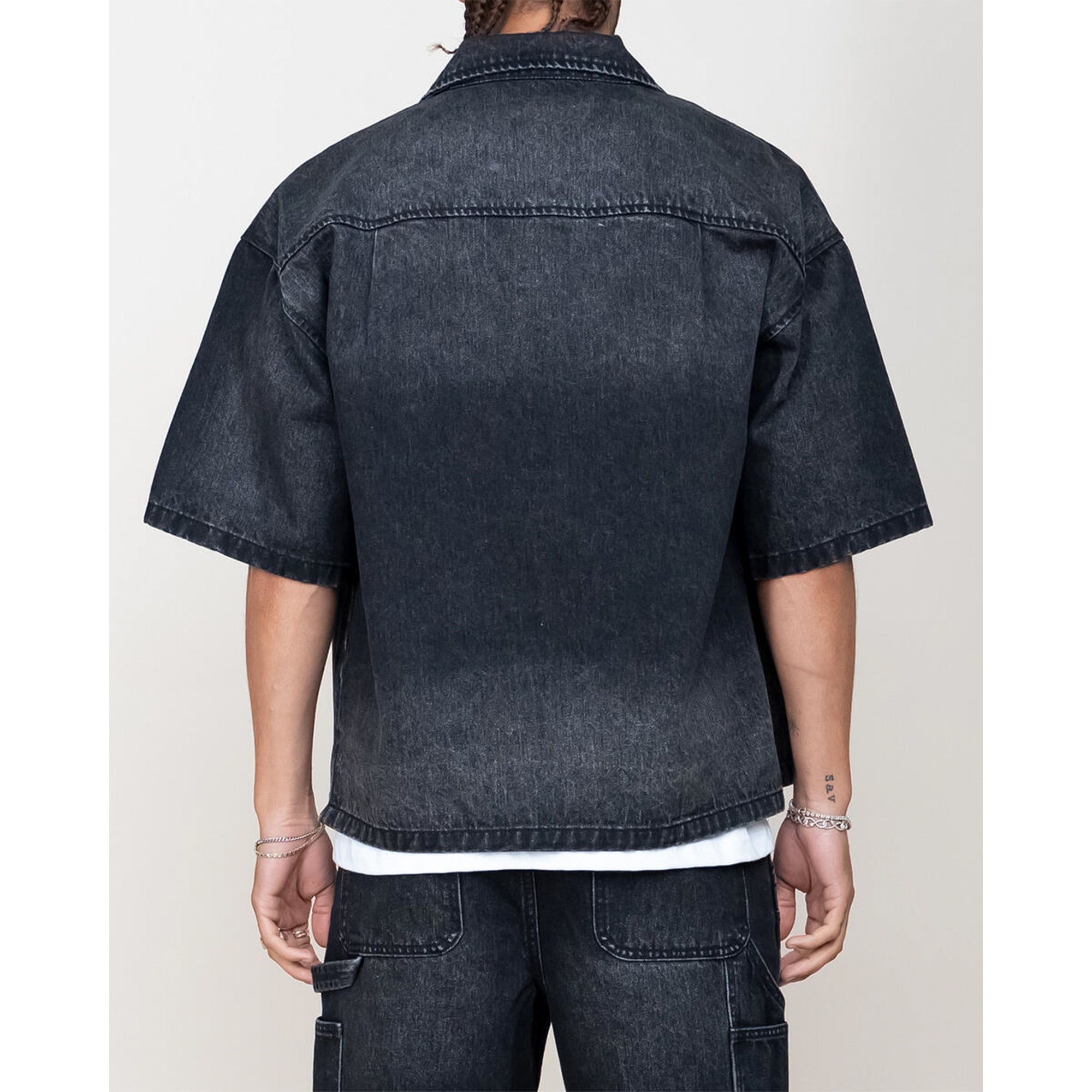 EPTM Men Boxy Denim Shirt (Black)-Nexus Clothing