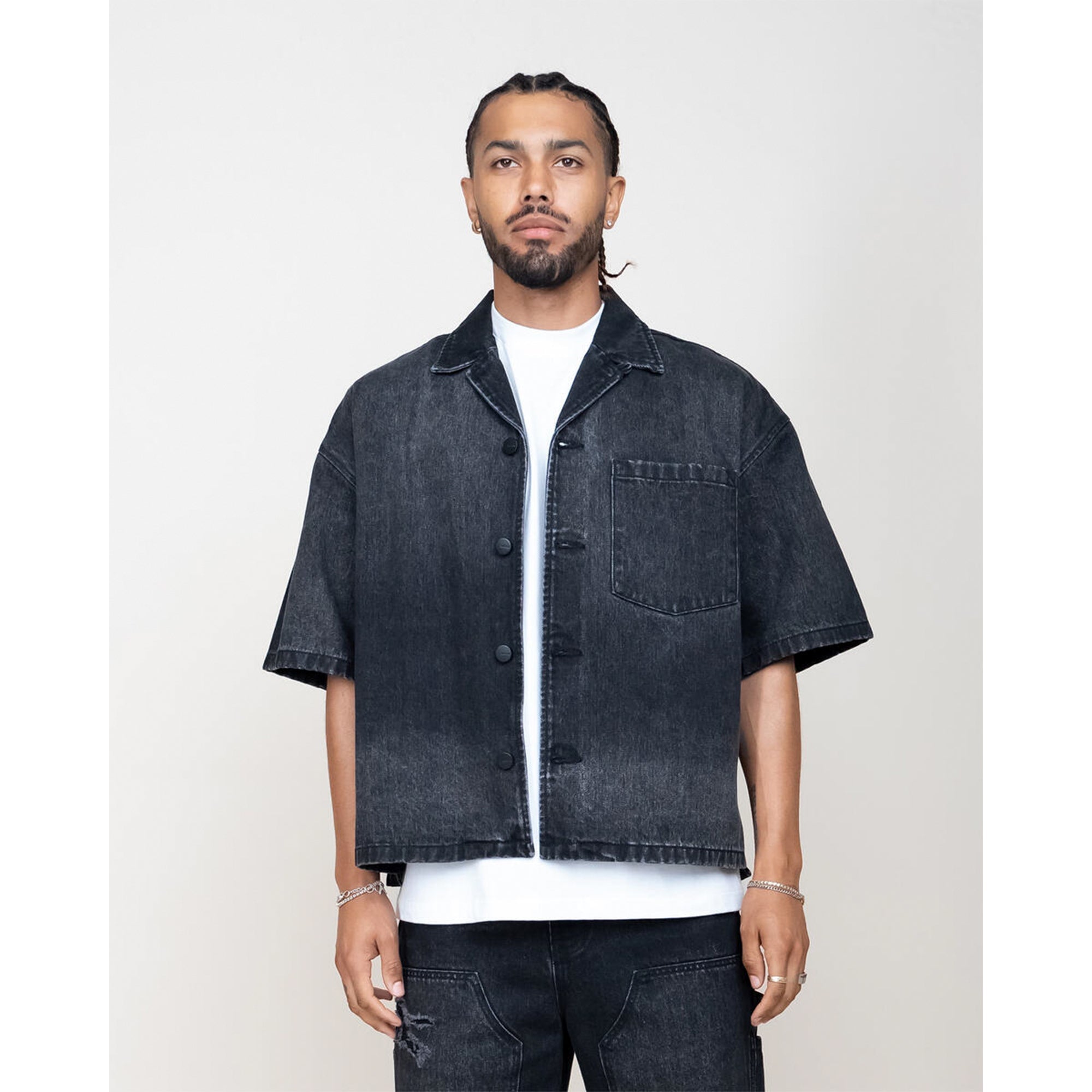 EPTM Men Boxy Denim Shirt (Black)-Nexus Clothing