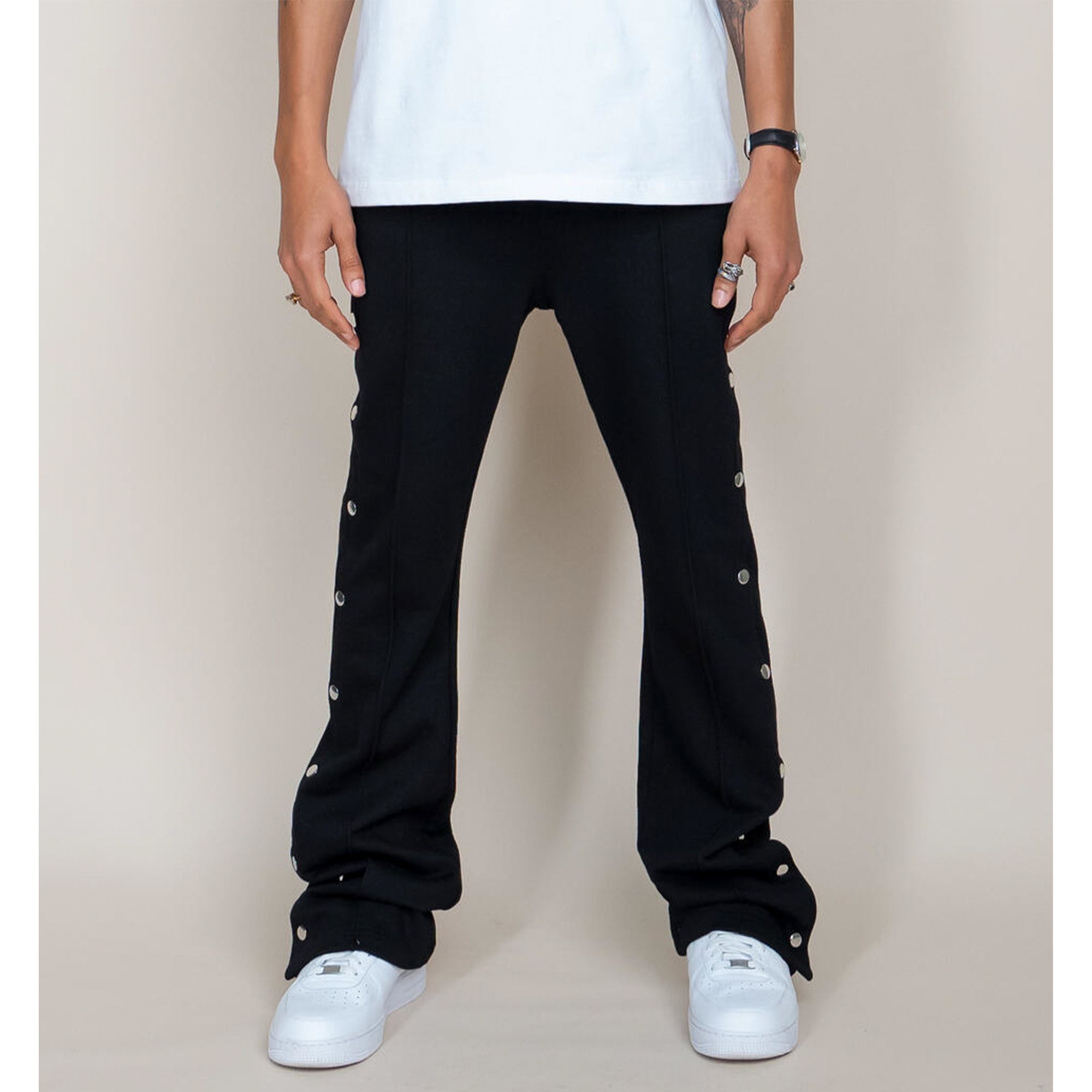 EPTM Men French Terry Snap Flared Pants (Black)-Nexus Clothing