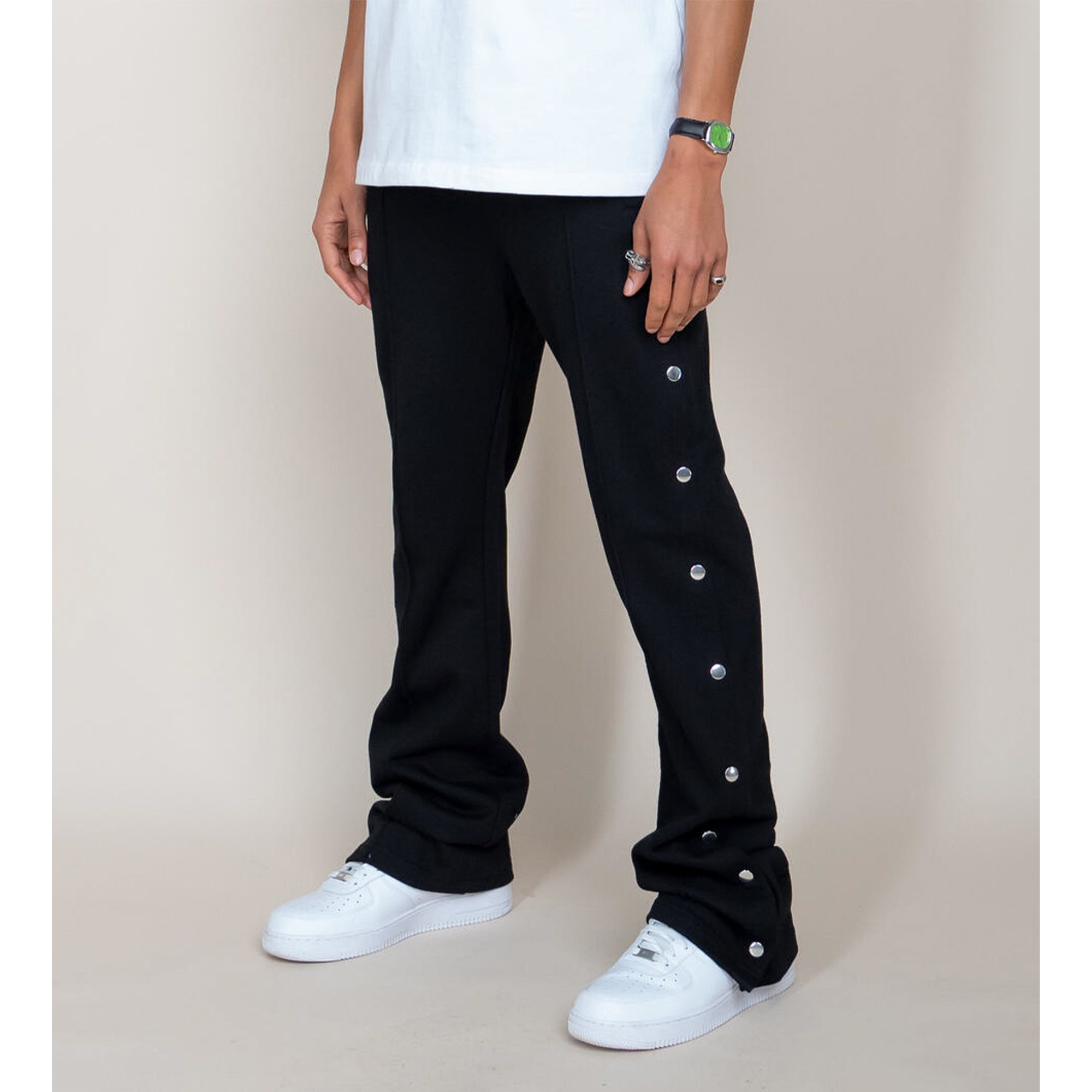 EPTM Men French Terry Snap Flared Pants (Black)-Nexus Clothing