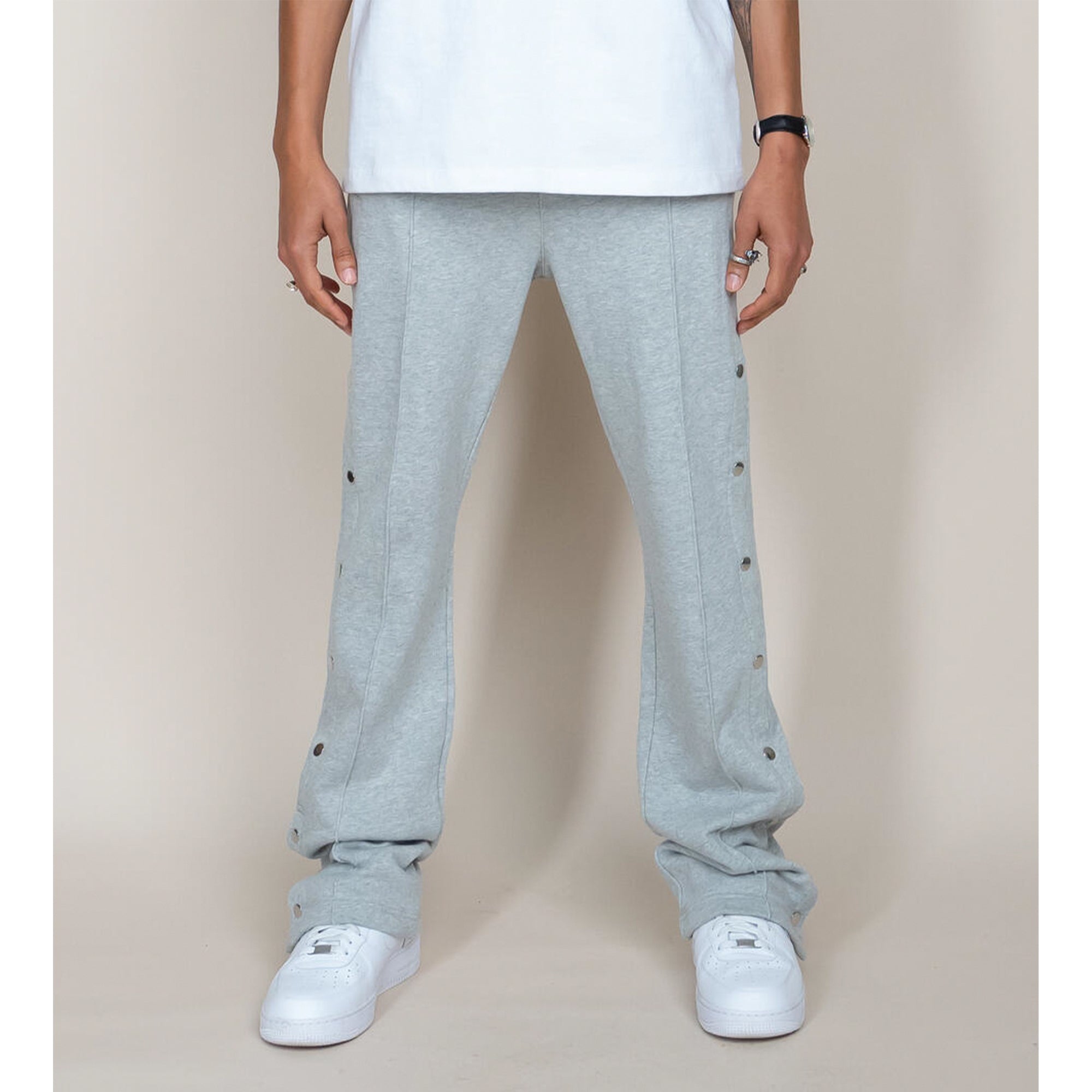 EPTM Men French Terry Snap-Flared Pants (Heather Grey)-Nexus Clothing