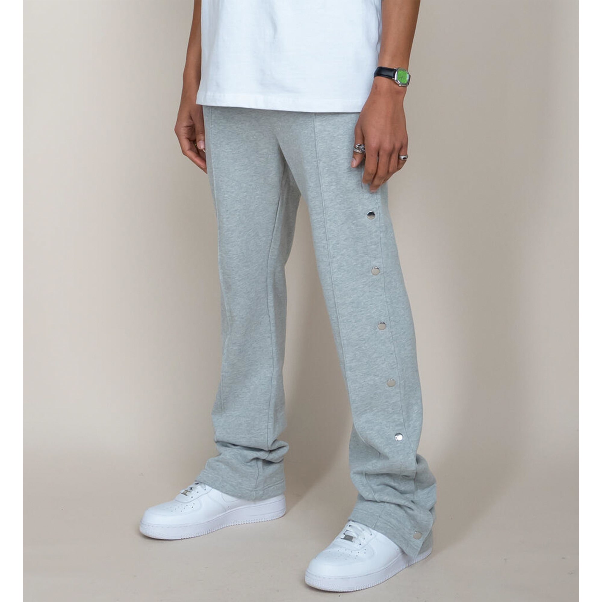 EPTM Men French Terry Snap-Flared Pants (Heather Grey)-Nexus Clothing