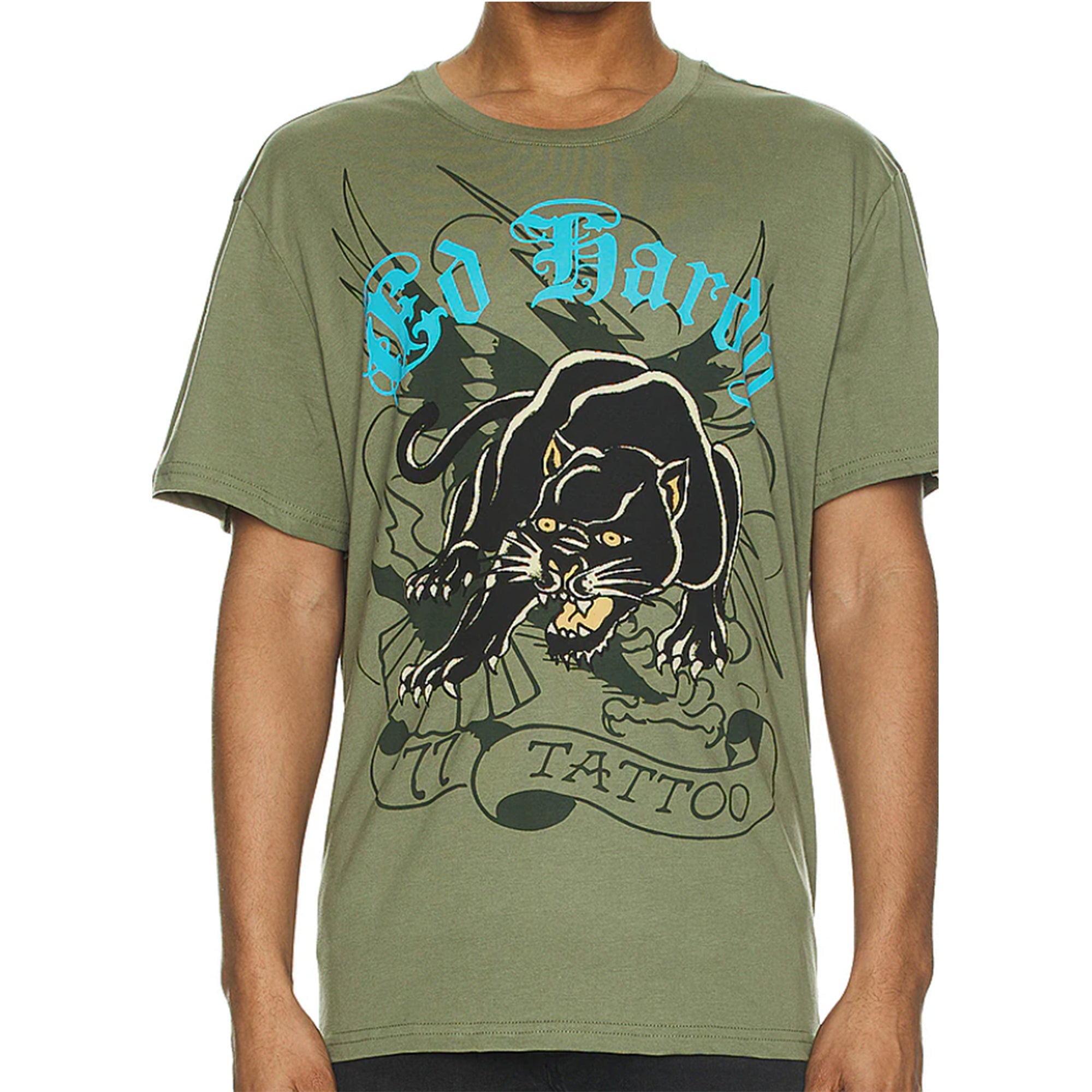 Ed Hardy Men Crouching Panther SS Tee (Light Olive)-Light Olive-Small-Nexus Clothing