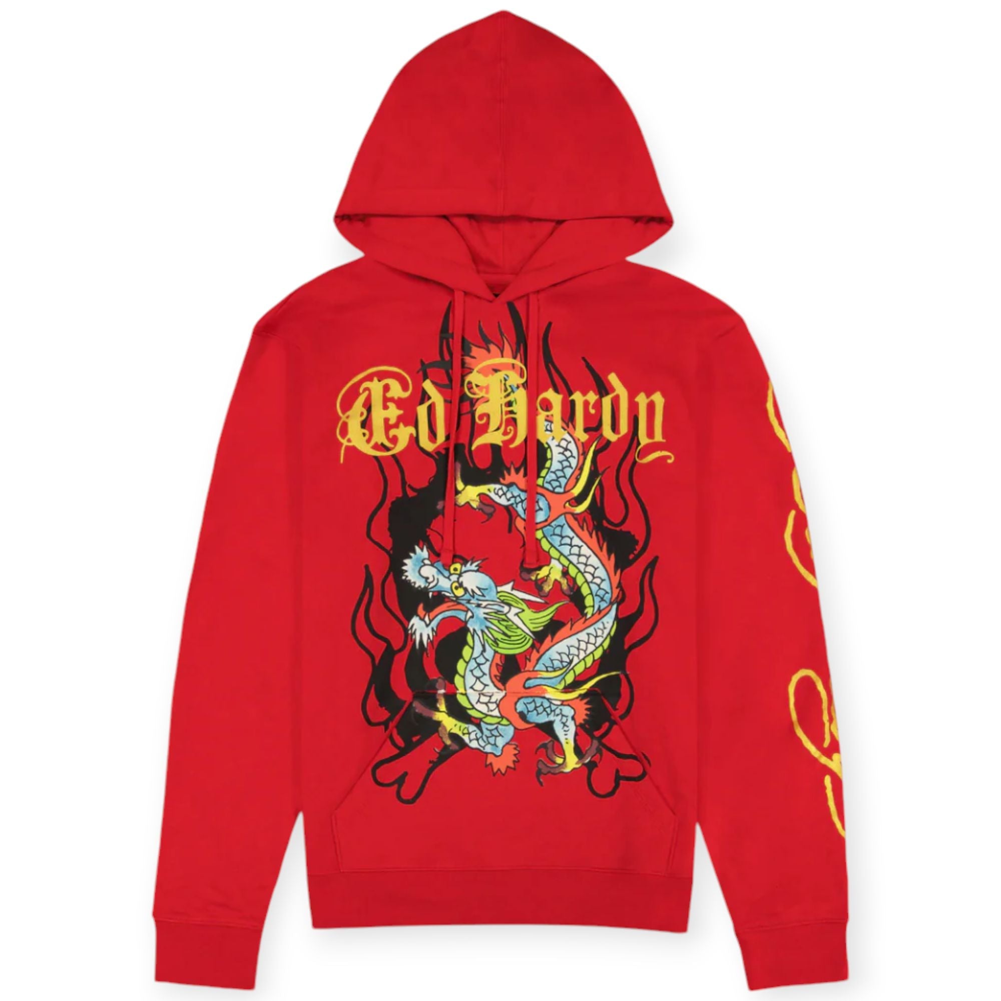 Ed Hardy Men Dragon Pullover Hoodie(Red)-Red-Small-Nexus Clothing