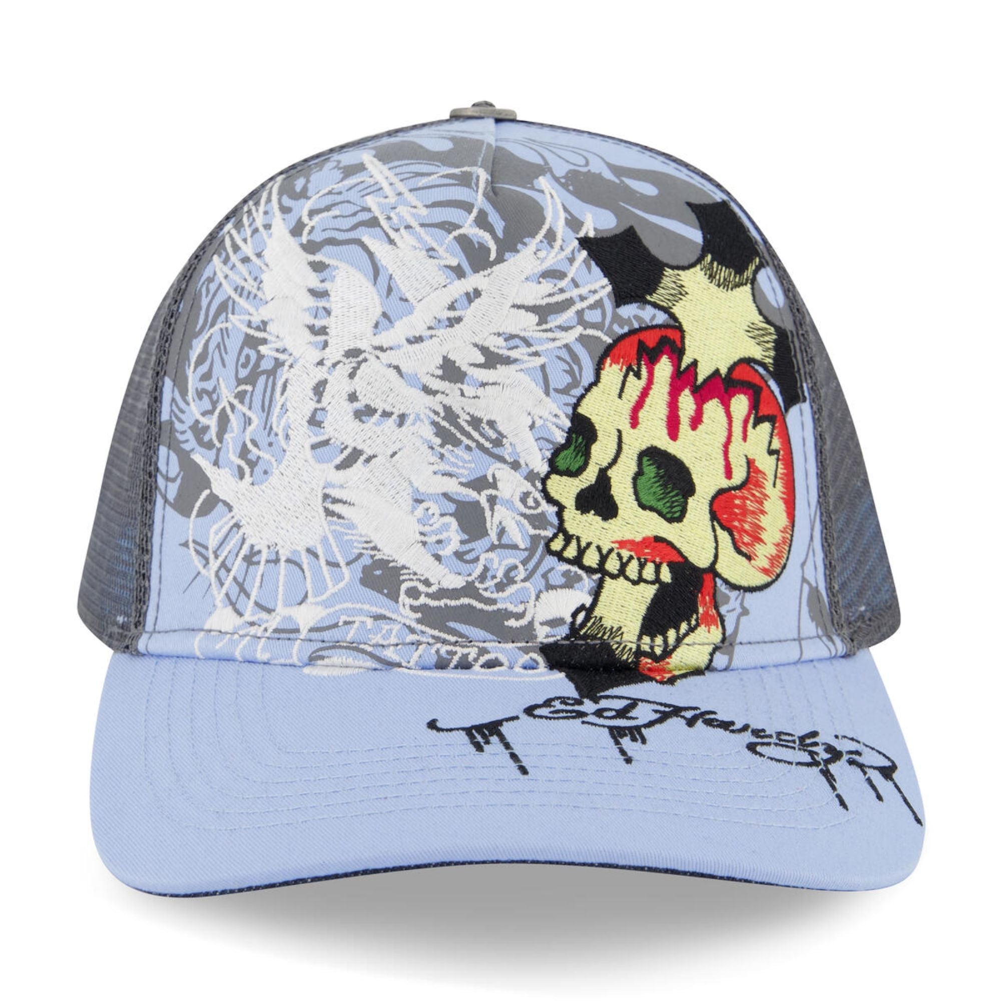 Ed Hardy Men Eagle Skull Trucker Hat(Sky)-Sky-OneSize-Nexus Clothing