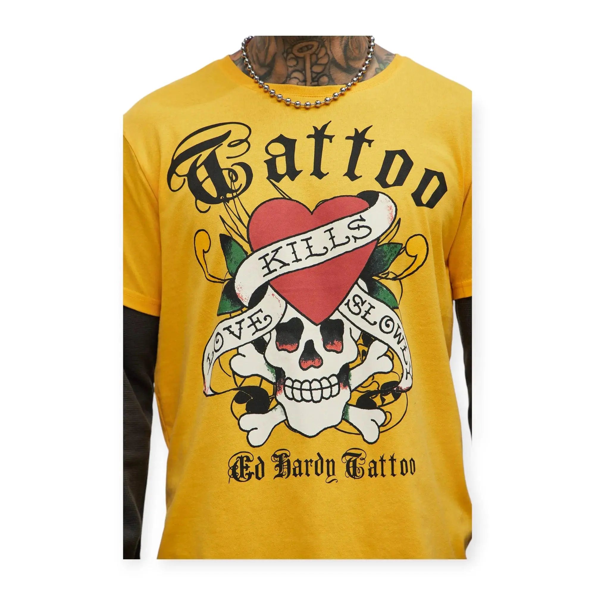 Ed Hardy Men LKS Skull Hang Down Thermal Tee (Marigold) Ed Hardy