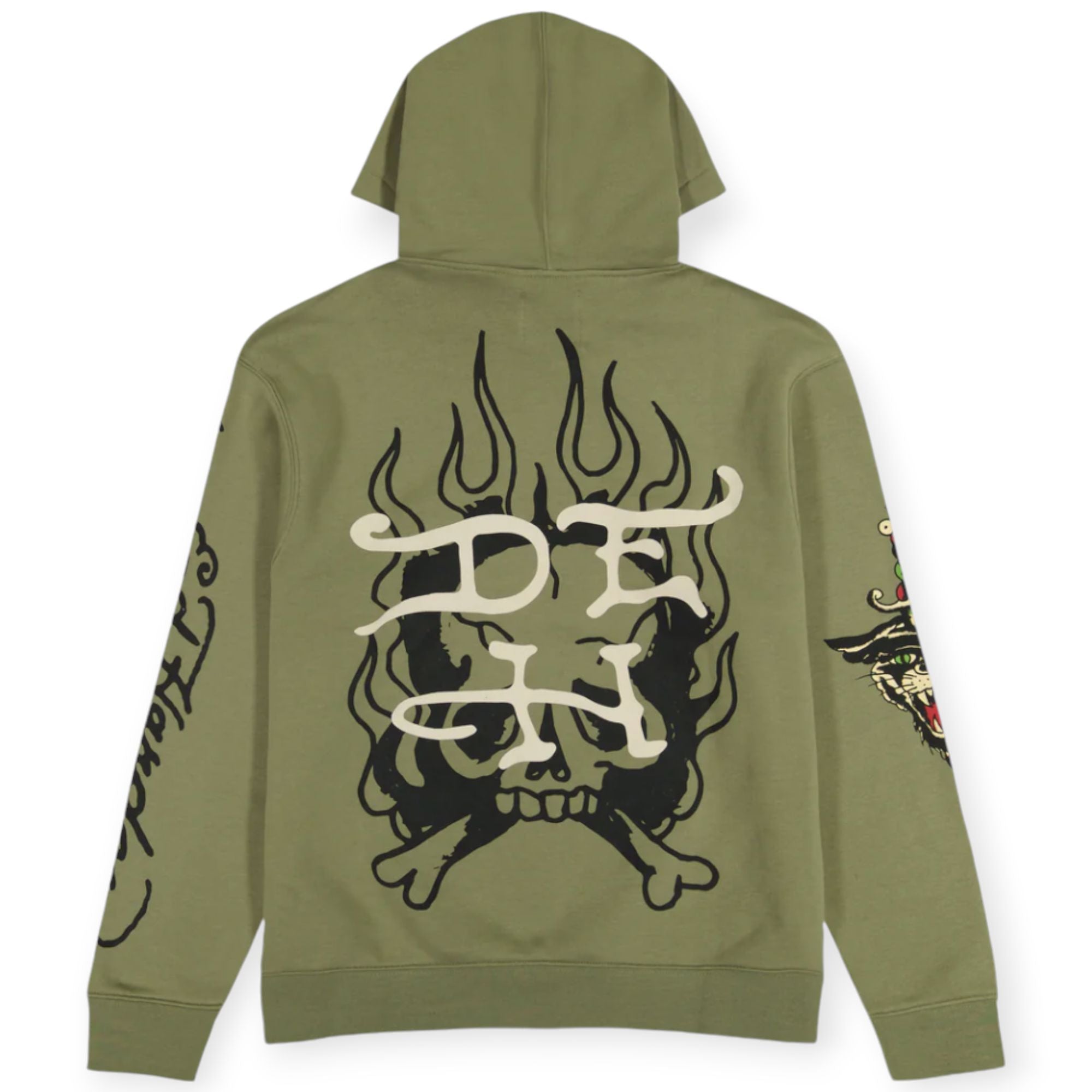 Ed Hardy Men LKS Skull Pullover Hoodie(Light Olive)-Nexus Clothing