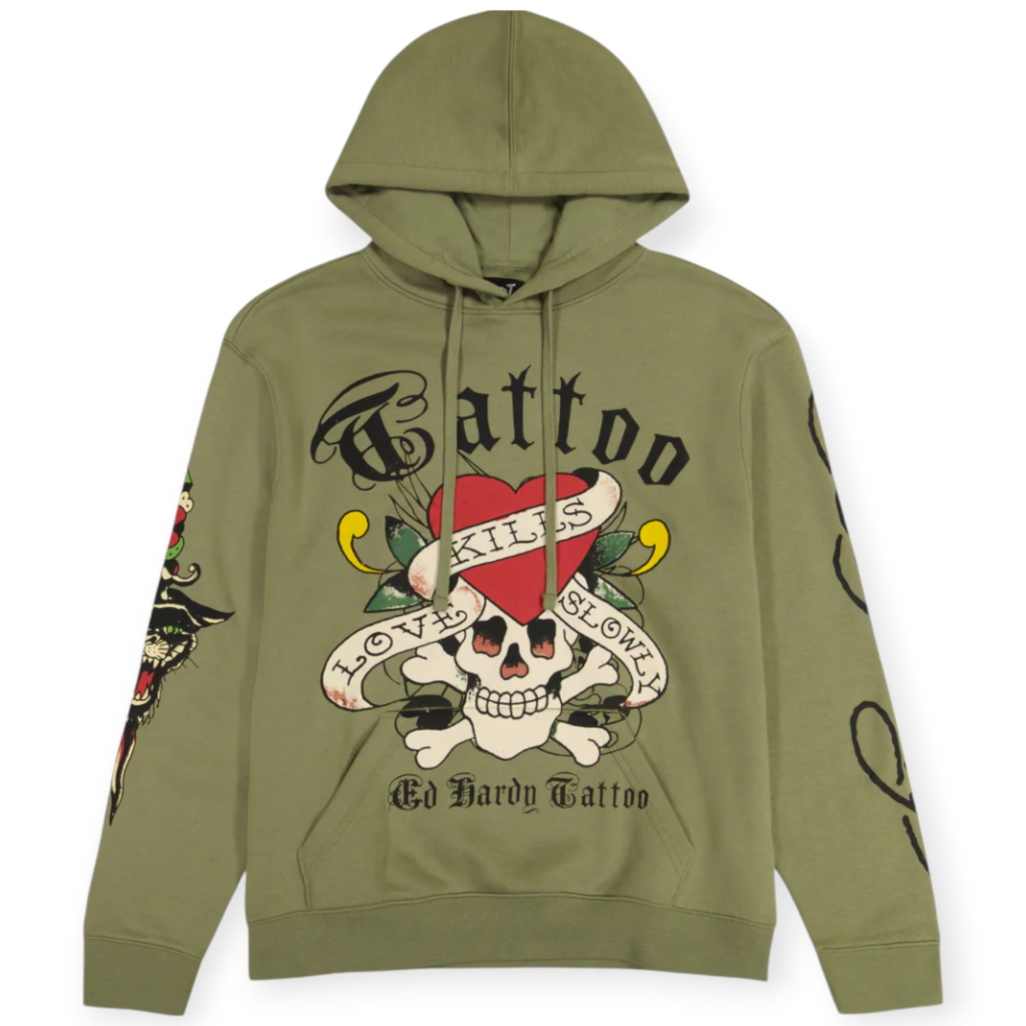 Ed Hardy Men LKS Skull Pullover Hoodie(Light Olive)-Light Olive-Small-Nexus Clothing