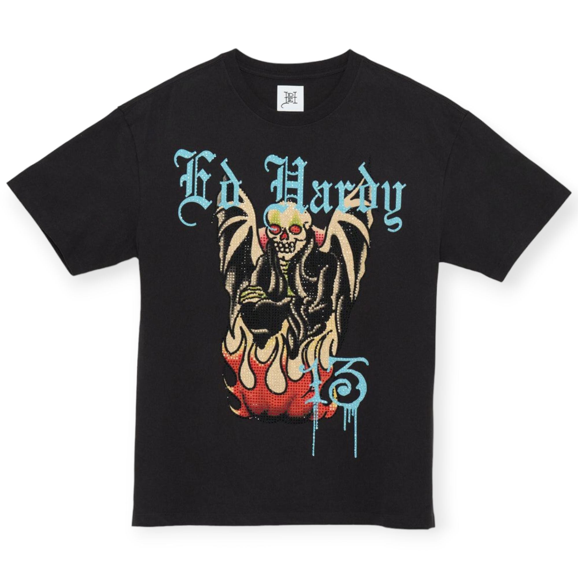 Ed Hardy Men Limited Edition Rhinestone Fire Lord T-Shirt (Black)