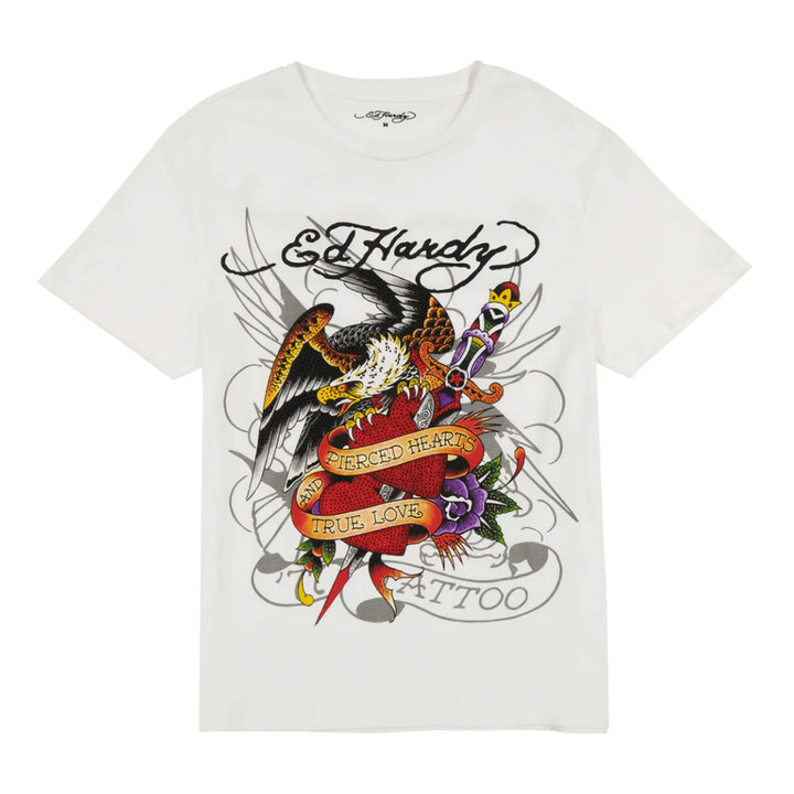 Ed Hardy Men Pierced Eagle SS Tee (White)-White-Small-Nexus Clothing