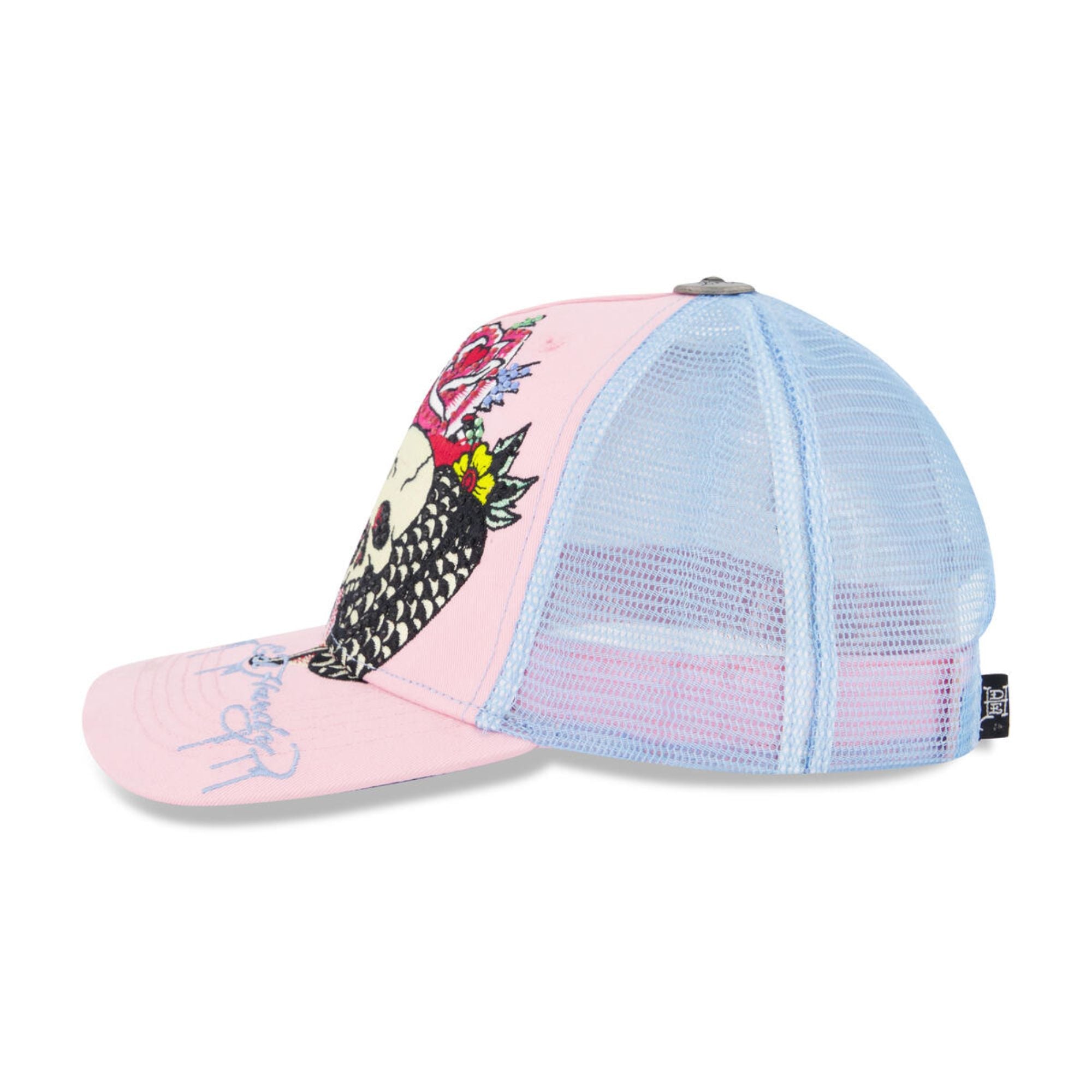 Ed Hardy Men Rhinestone Cobra Trucker Hat(Pink Sky)-Pink Sky-OneSize-Nexus Clothing