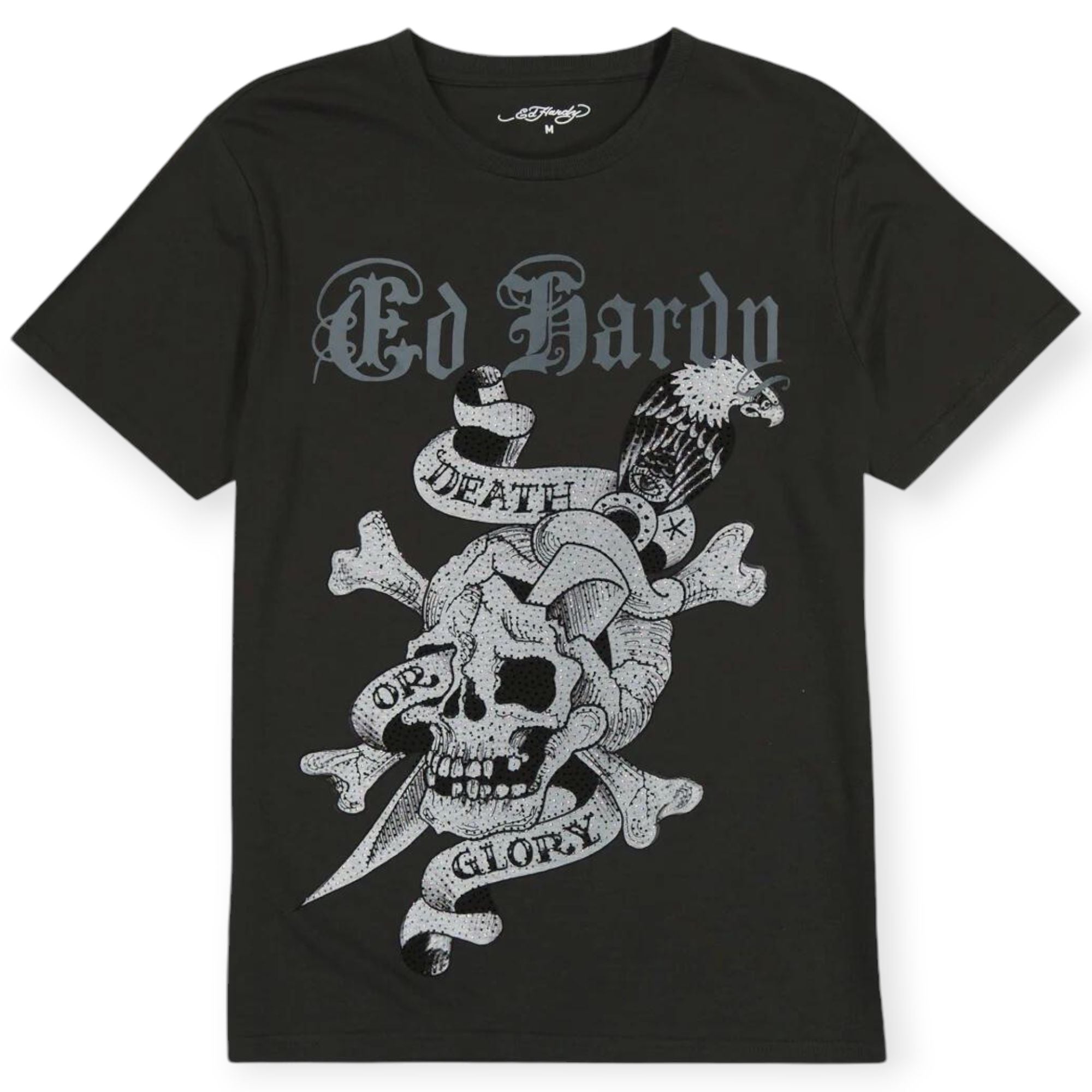 Ed Hardy Men Rhinestone DG Skull Tee(Charcoal)-Charcoal-Small-Nexus Clothing