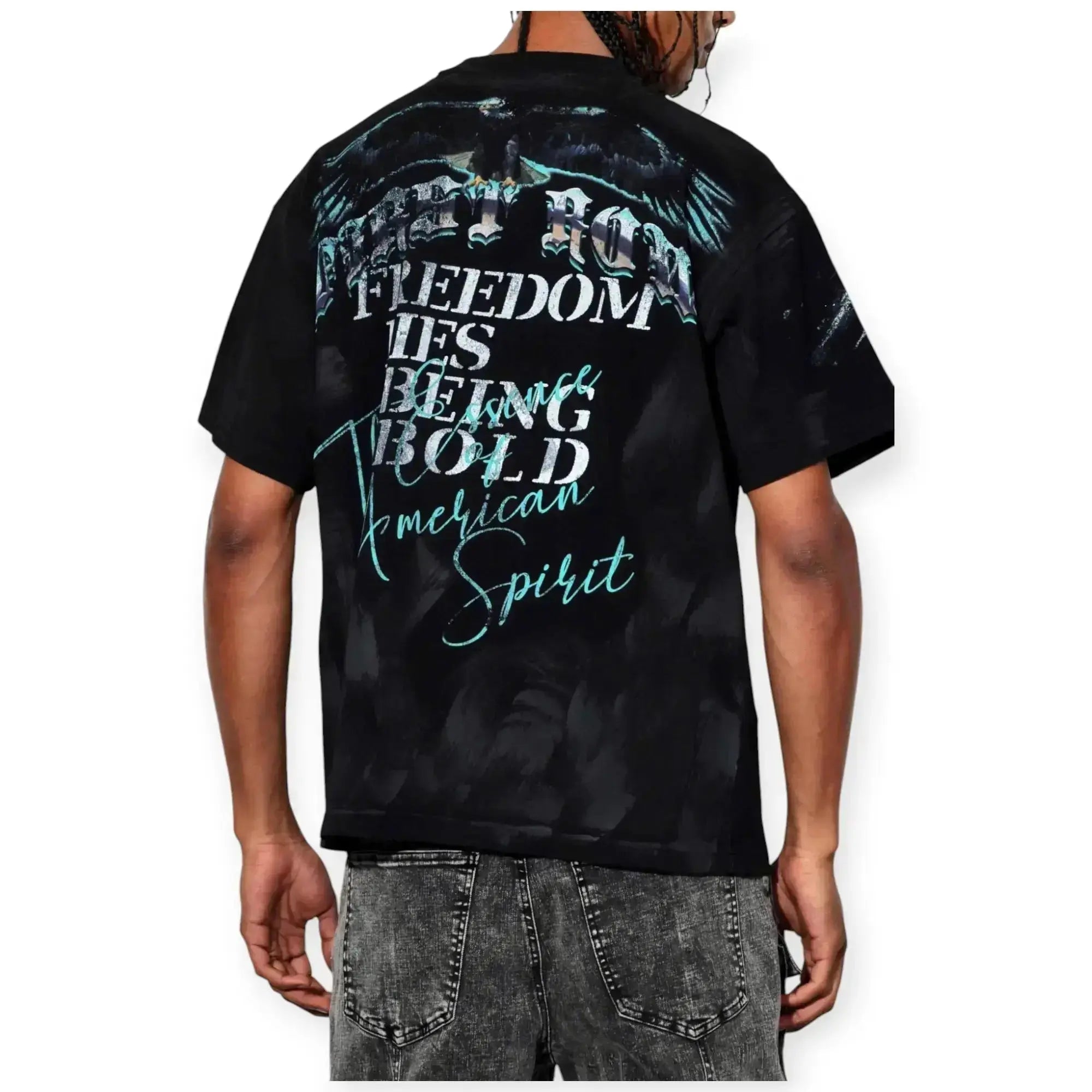 First Row Men Freedom Is Not Free Washed With Rhinestone Tee (Black)-Nexus Clothing