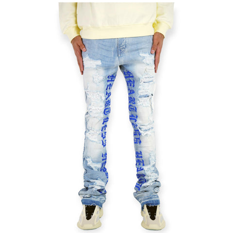 Focus Stacked Denim Jeans Men Heartless (White)