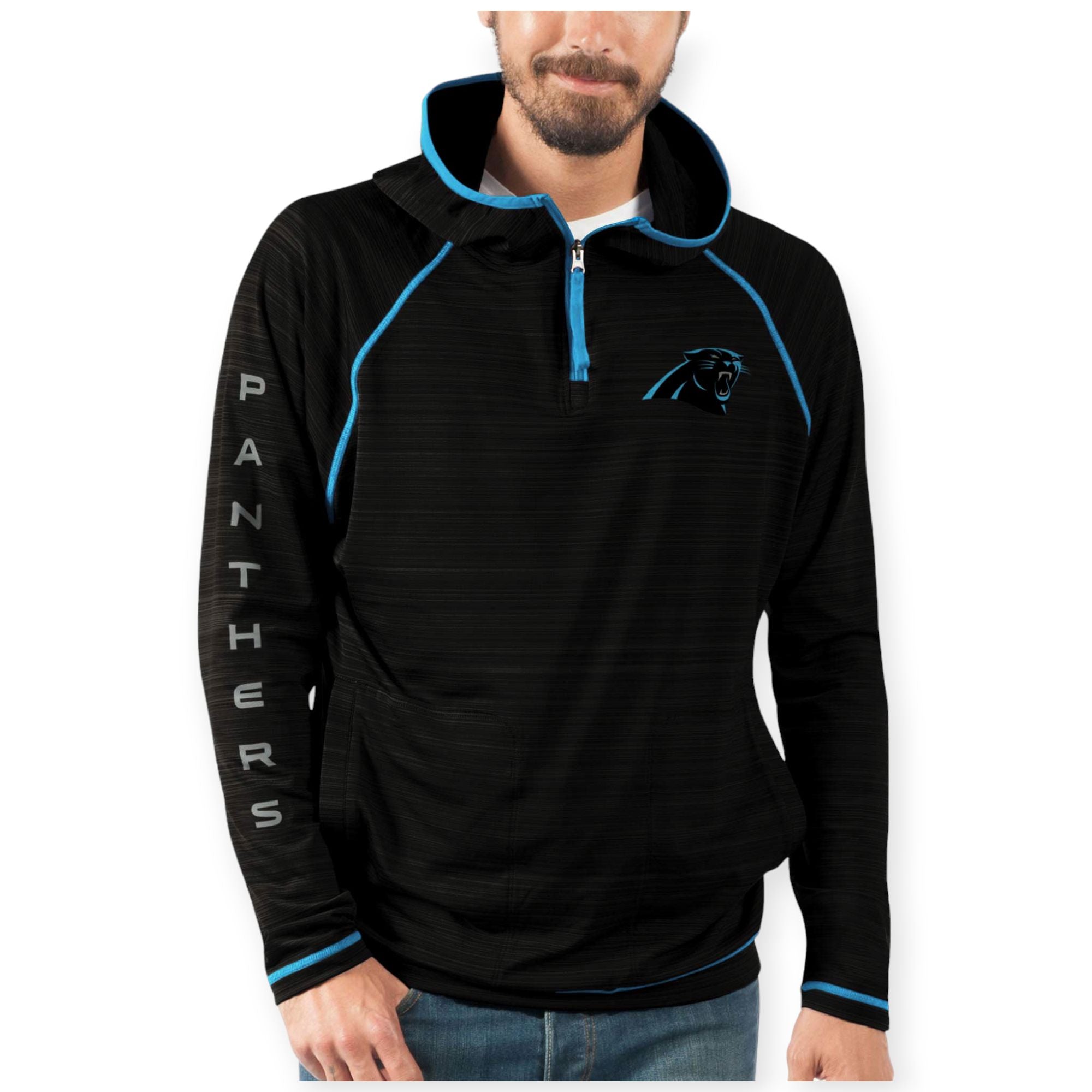 GIII Mens 3/4 ZIP Panthers Hoodie(Black)-Nexus Clothing