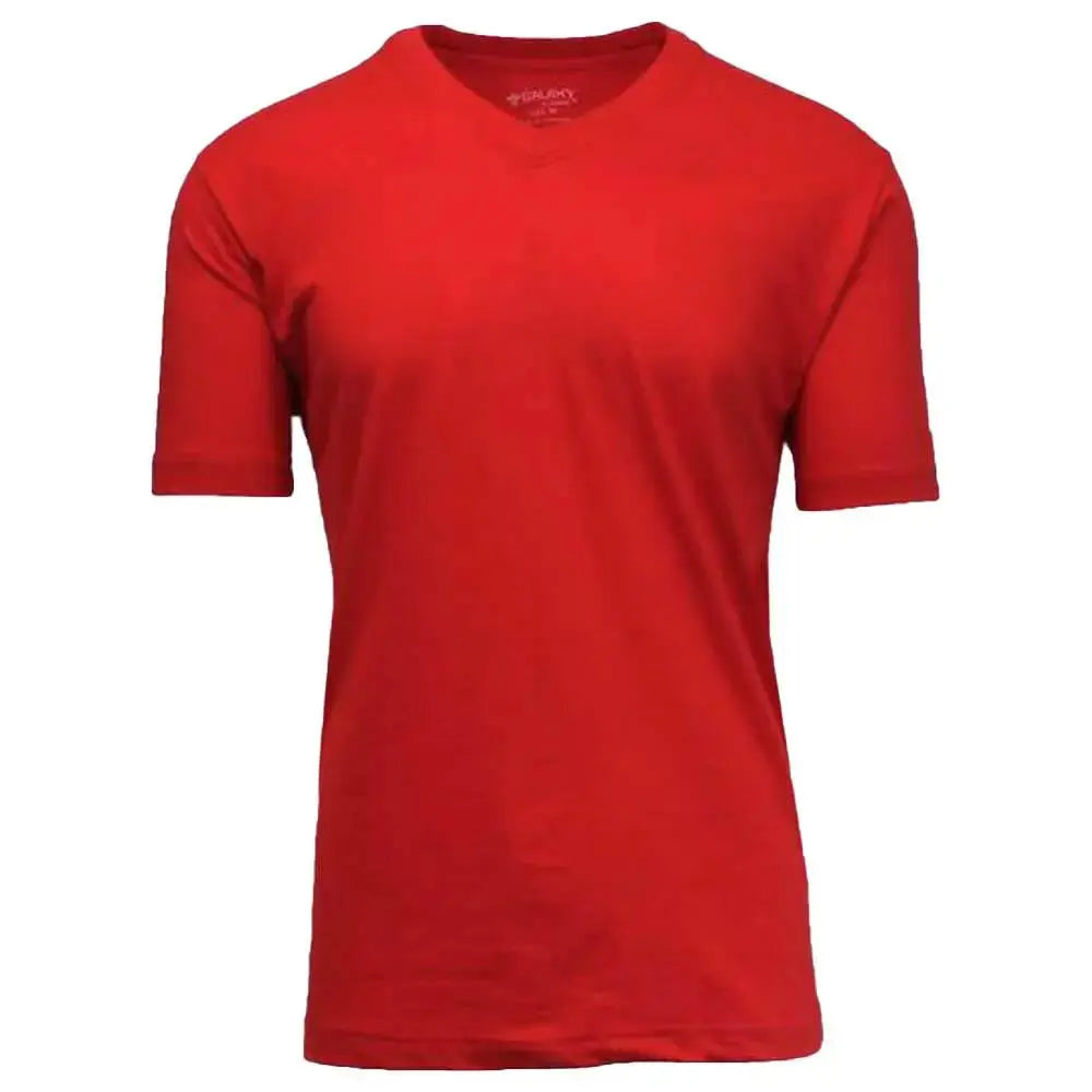 Galaxy by Harvic Men Solid Basic Plain Short Sleeve V-Neck Tees-Red-Large-Nexus Clothing