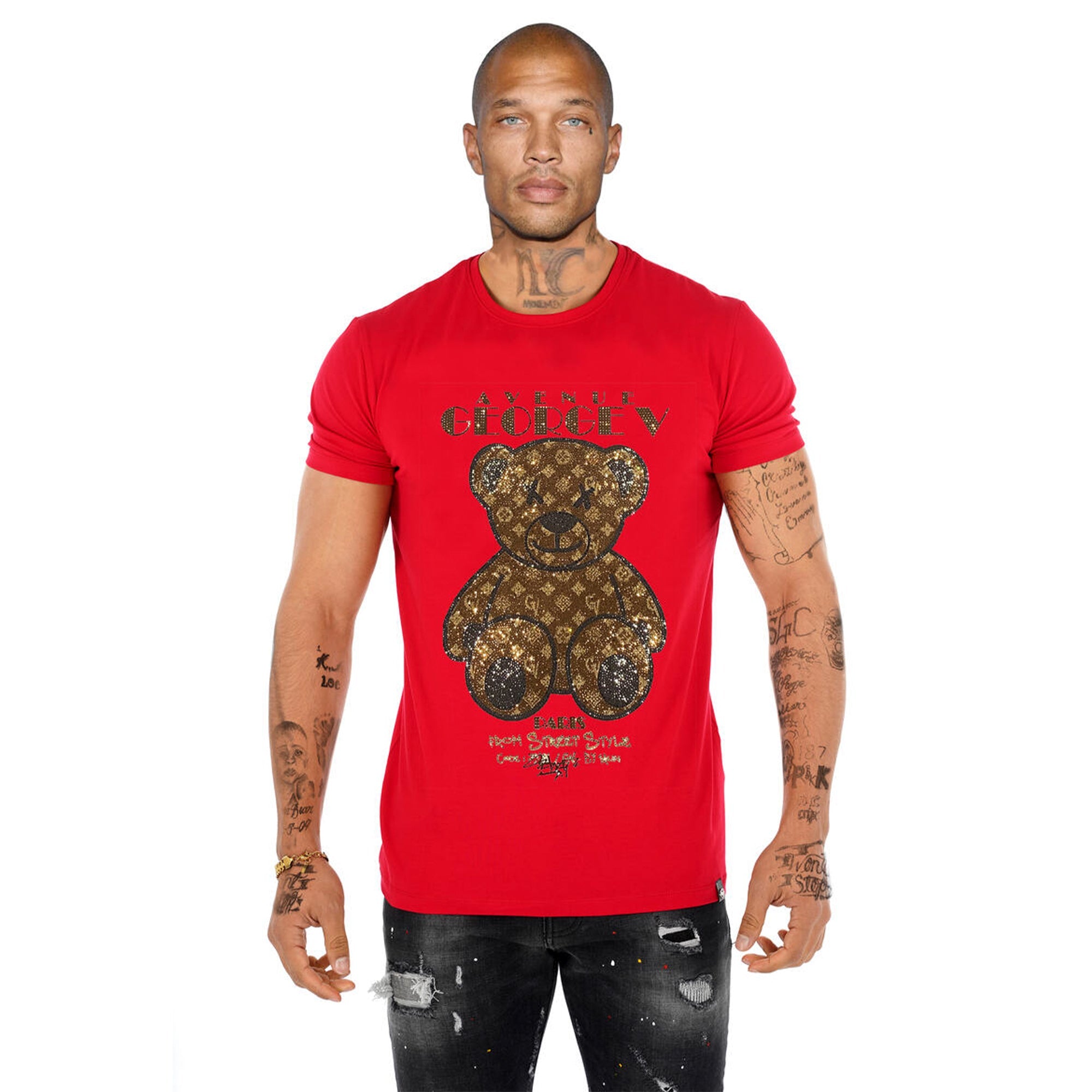 George V Men LV Brown Bear Tee (Red)-Red-Small-Nexus Clothing