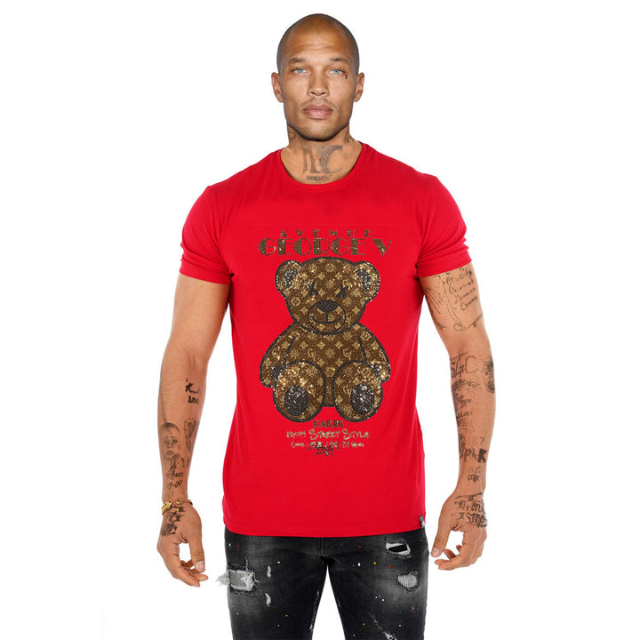 George V Men LV Brown Bear Tee (Red)-Red-Small-Nexus Clothing