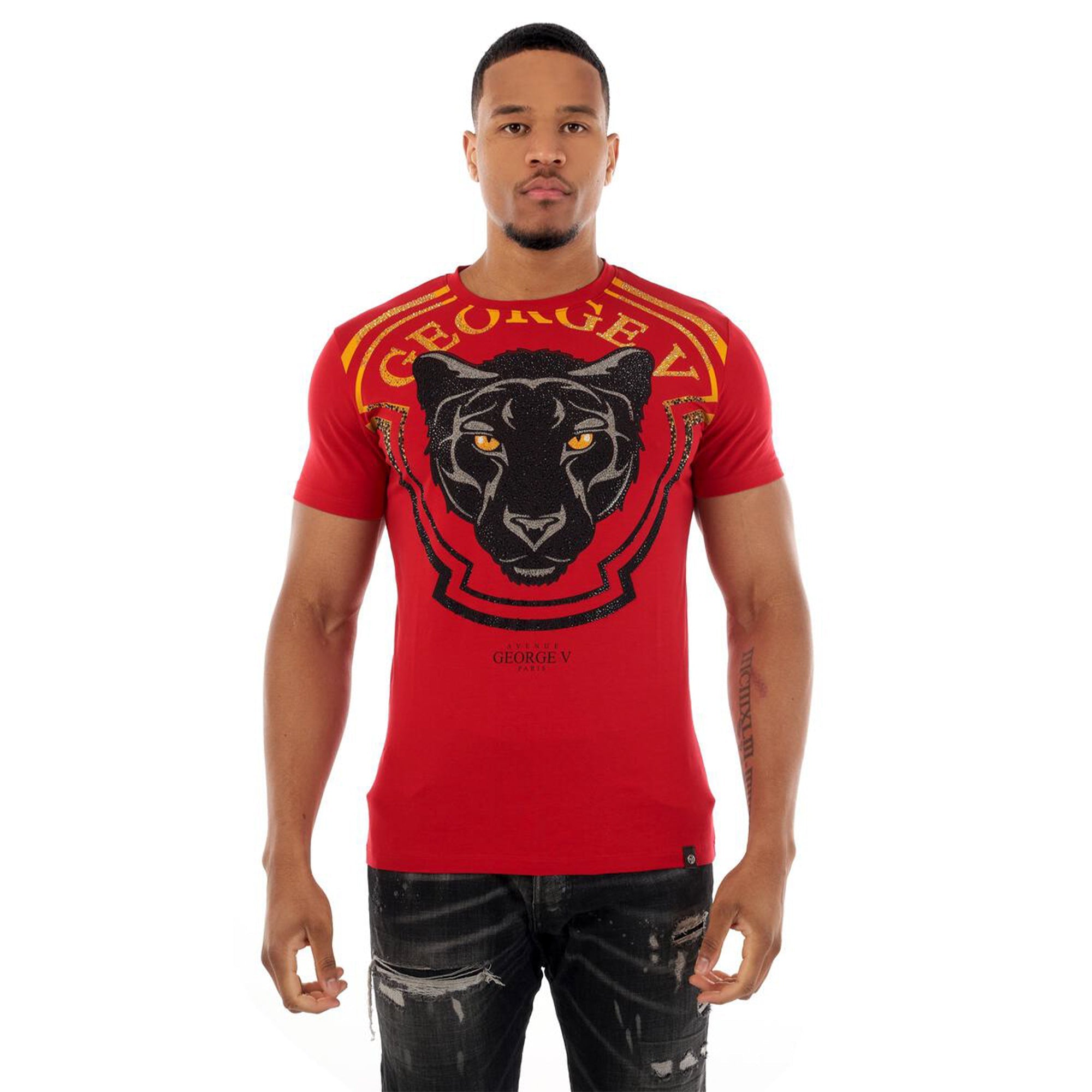 George V Men Modern Panther T-Shirt (Red Gold)1