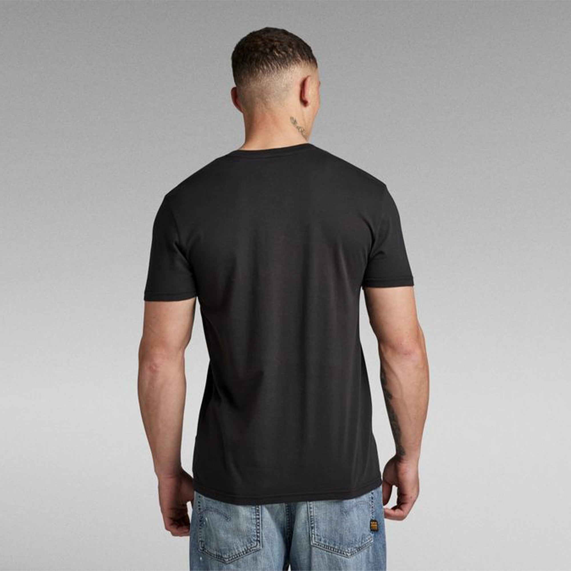 Gstar Raw Men Distressed Logo Tee (Black)-Nexus Clothing