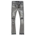 Jordan Craig Boys Stacked Denim with Shreds on Knees Jeans (Smoked Grey)
